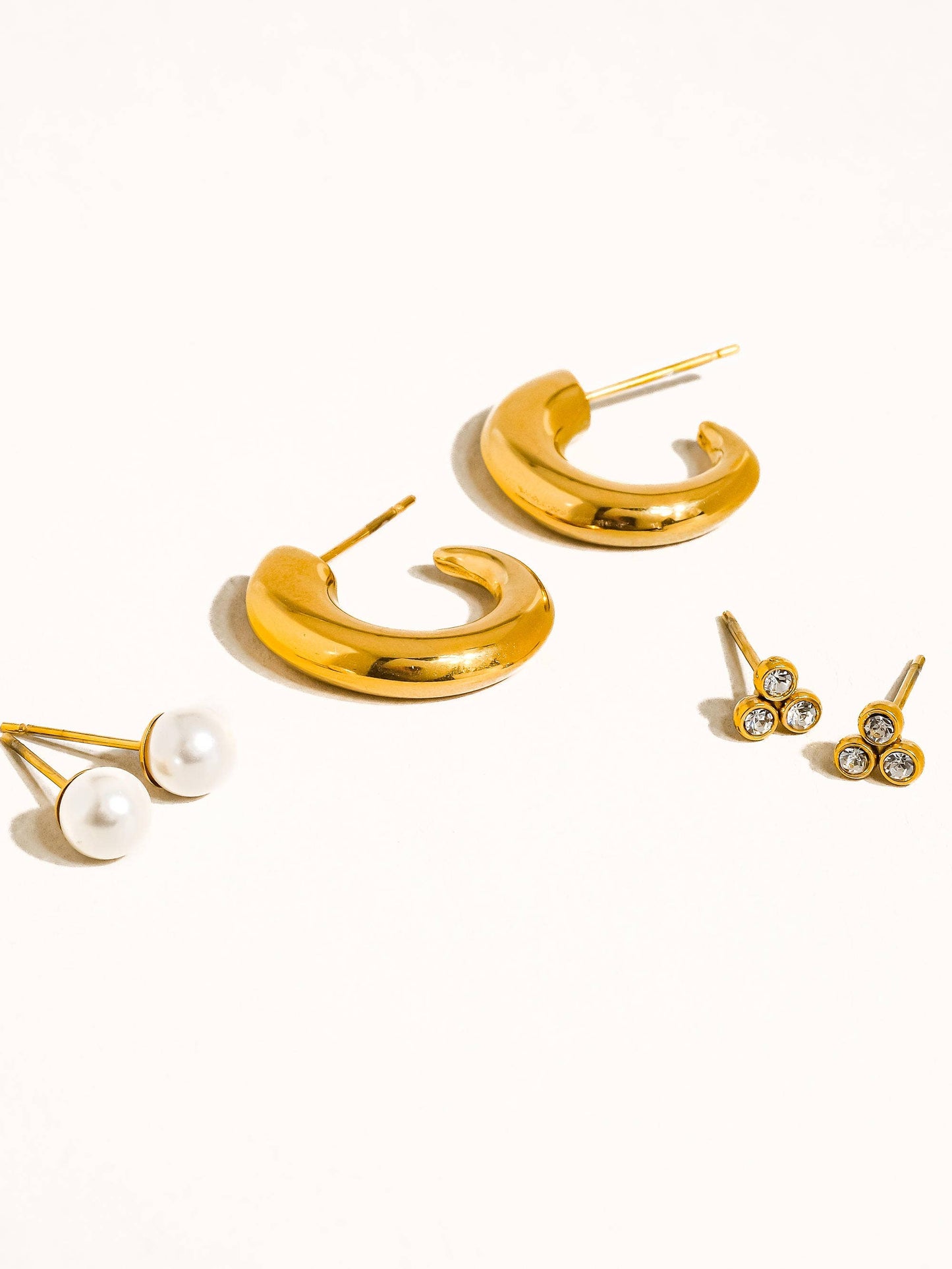 Someday Non-Tarnish Hoops, Pearl, CZ Earring Set