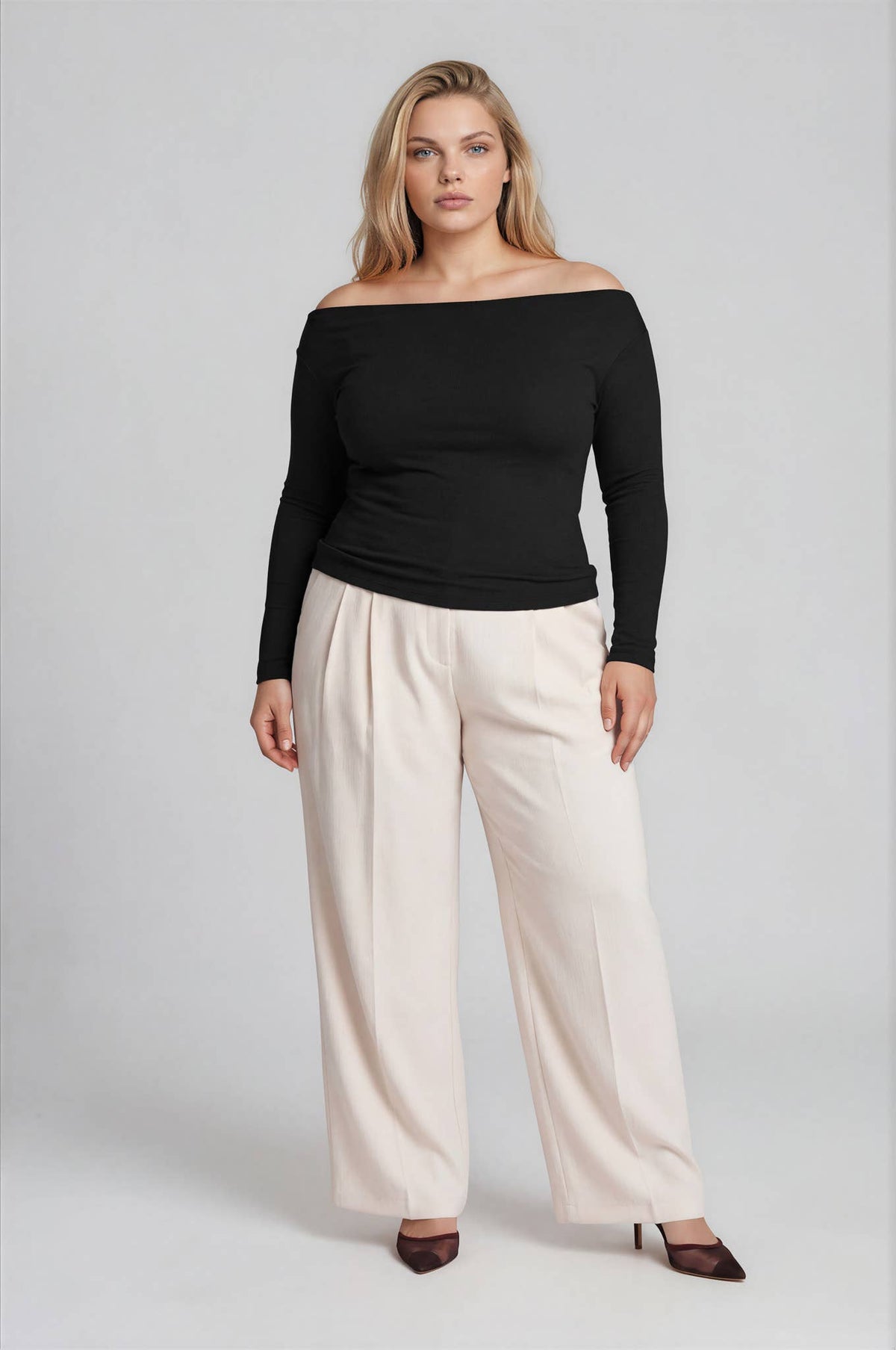 Isla Boat Neck Pintuck Detail Long Sleeve Top - Plus