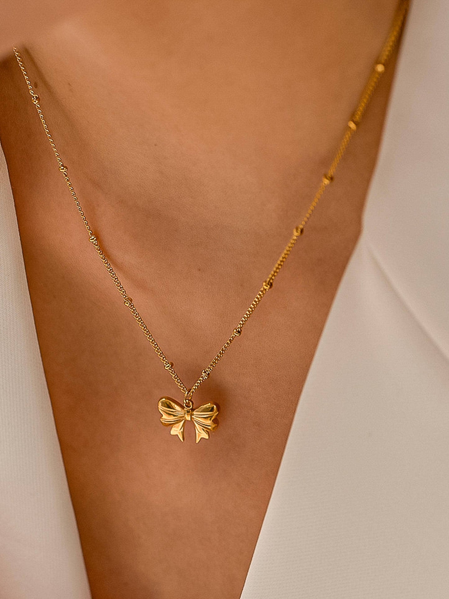 Love You More Gold Non-Tarnish Bow Necklace