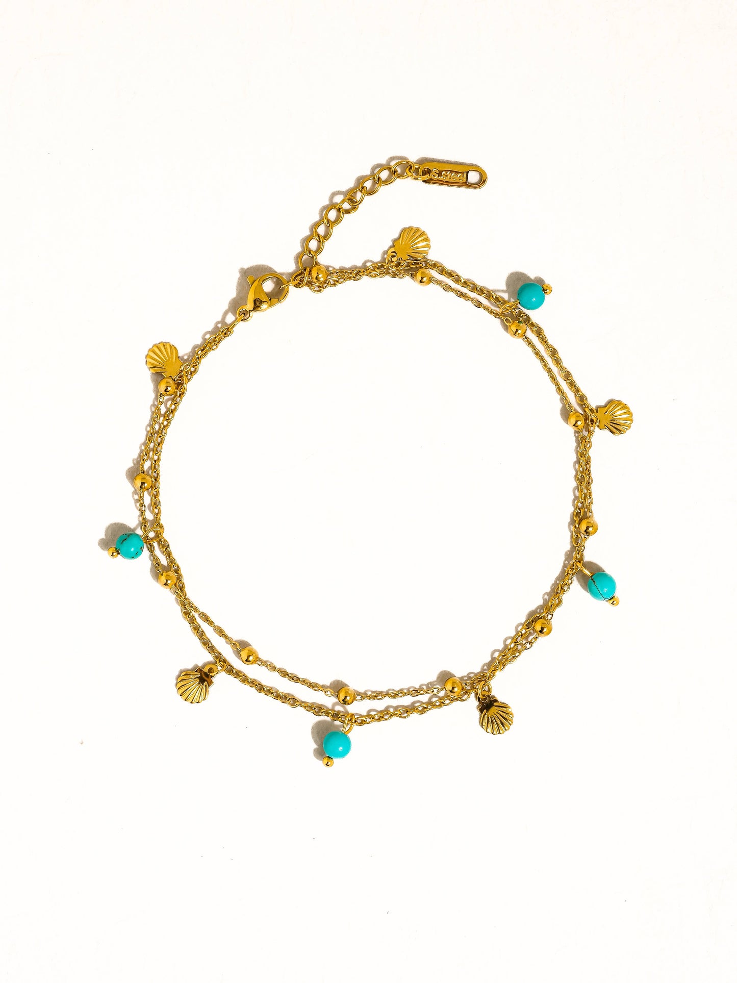 Come Close Gold Non-Tarnish Beaded Shell Charm Anklet