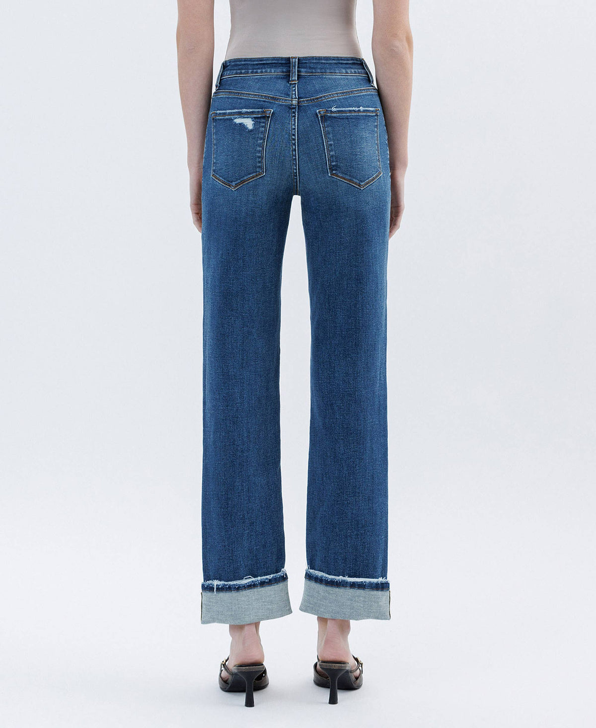 Genesis High Rise Dark Wash Cuffed Straight Jeans