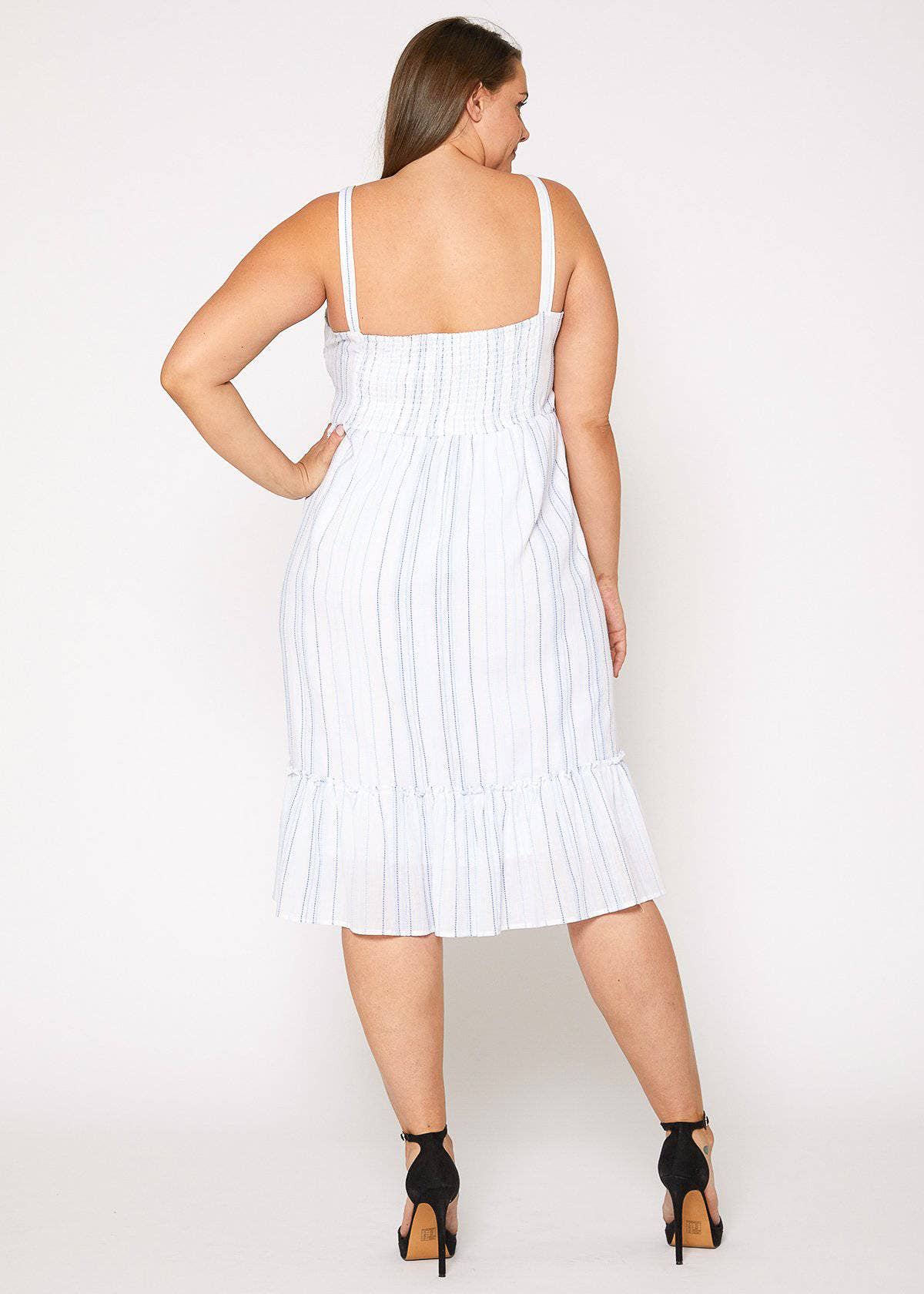 Mila Striped Tie Front Midi Dress - Plus