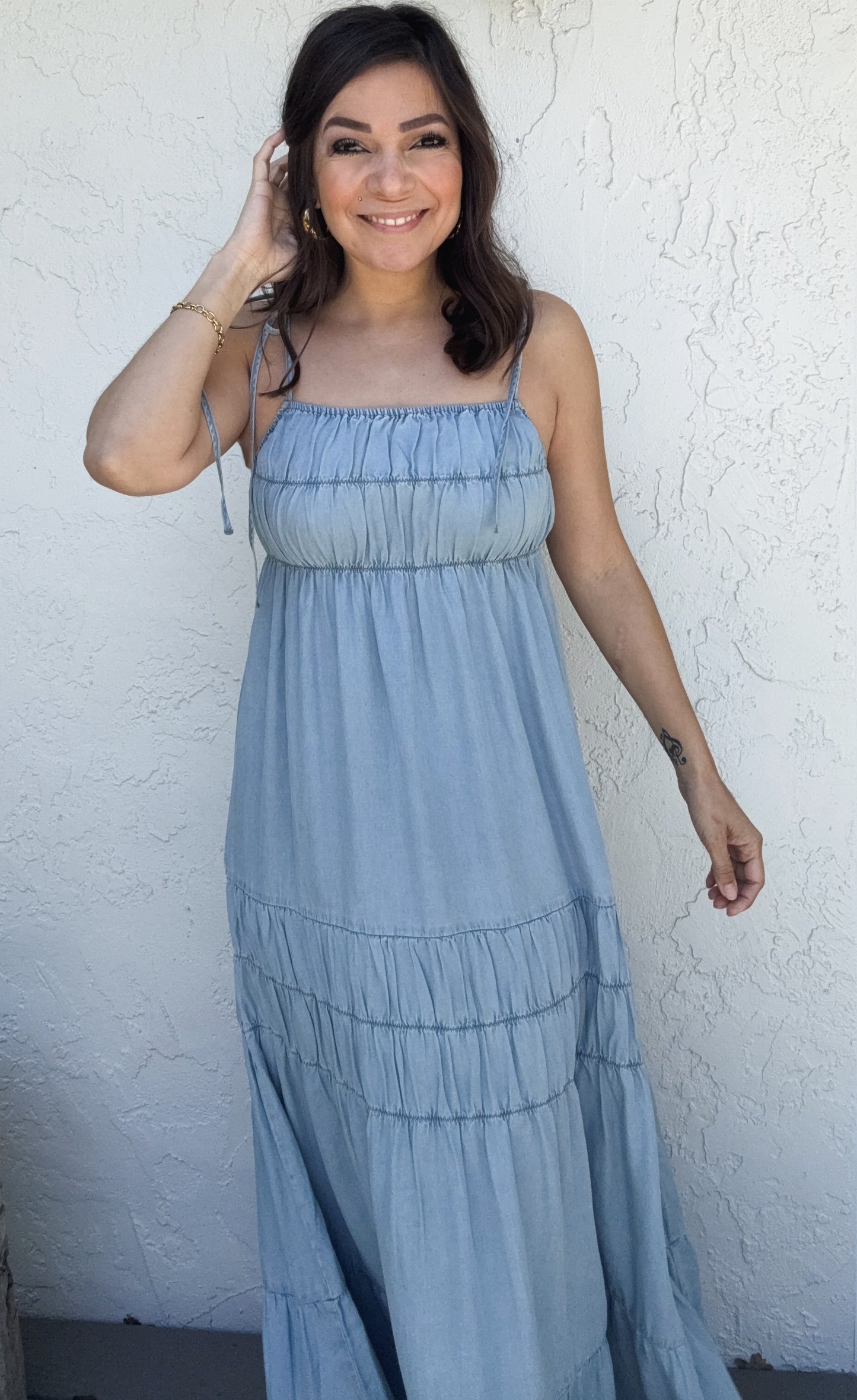 Adella Tie Strap Tiered Maxi Dress
