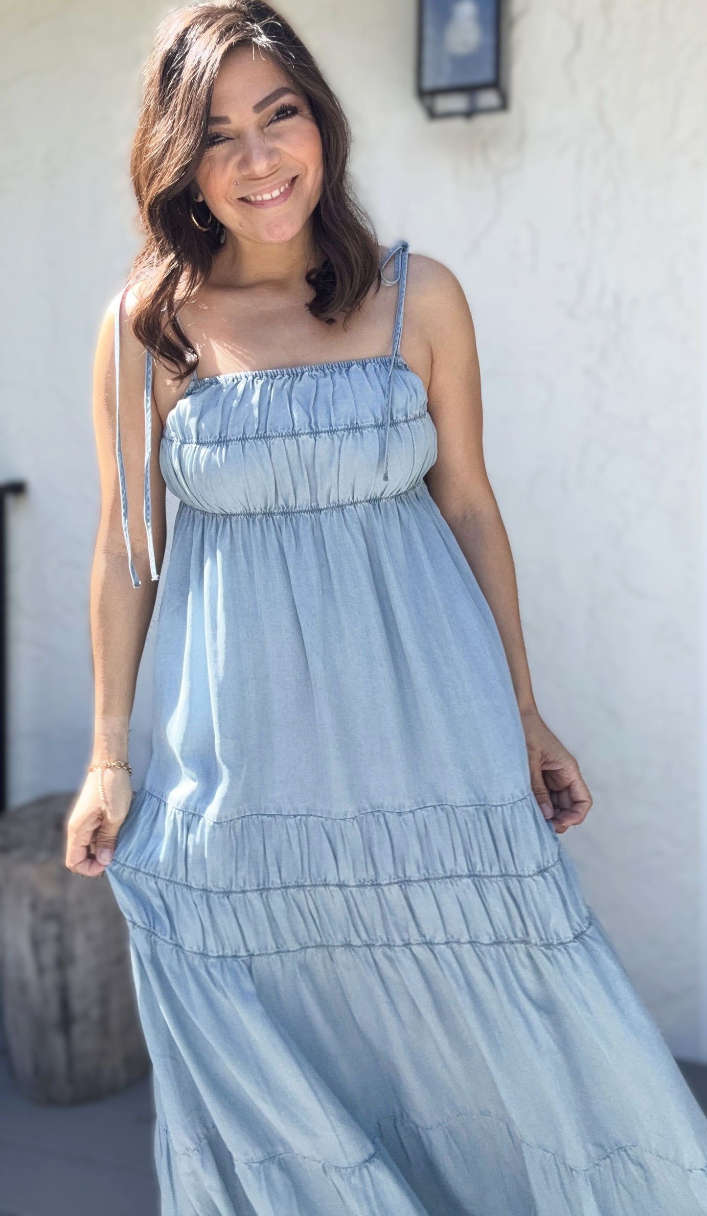 Adella Tie Strap Tiered Maxi Dress