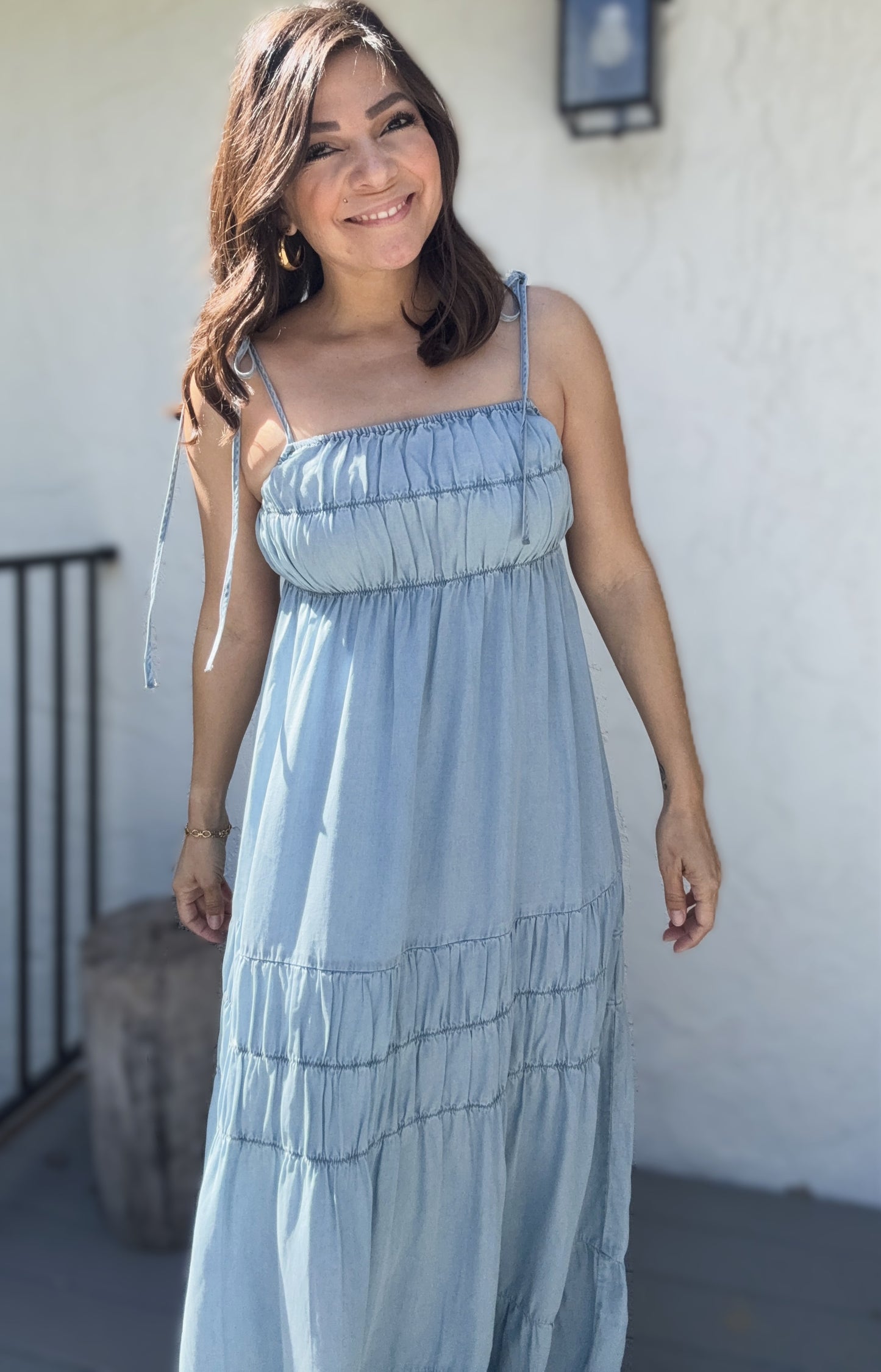 Adella Tie Strap Tiered Maxi Dress