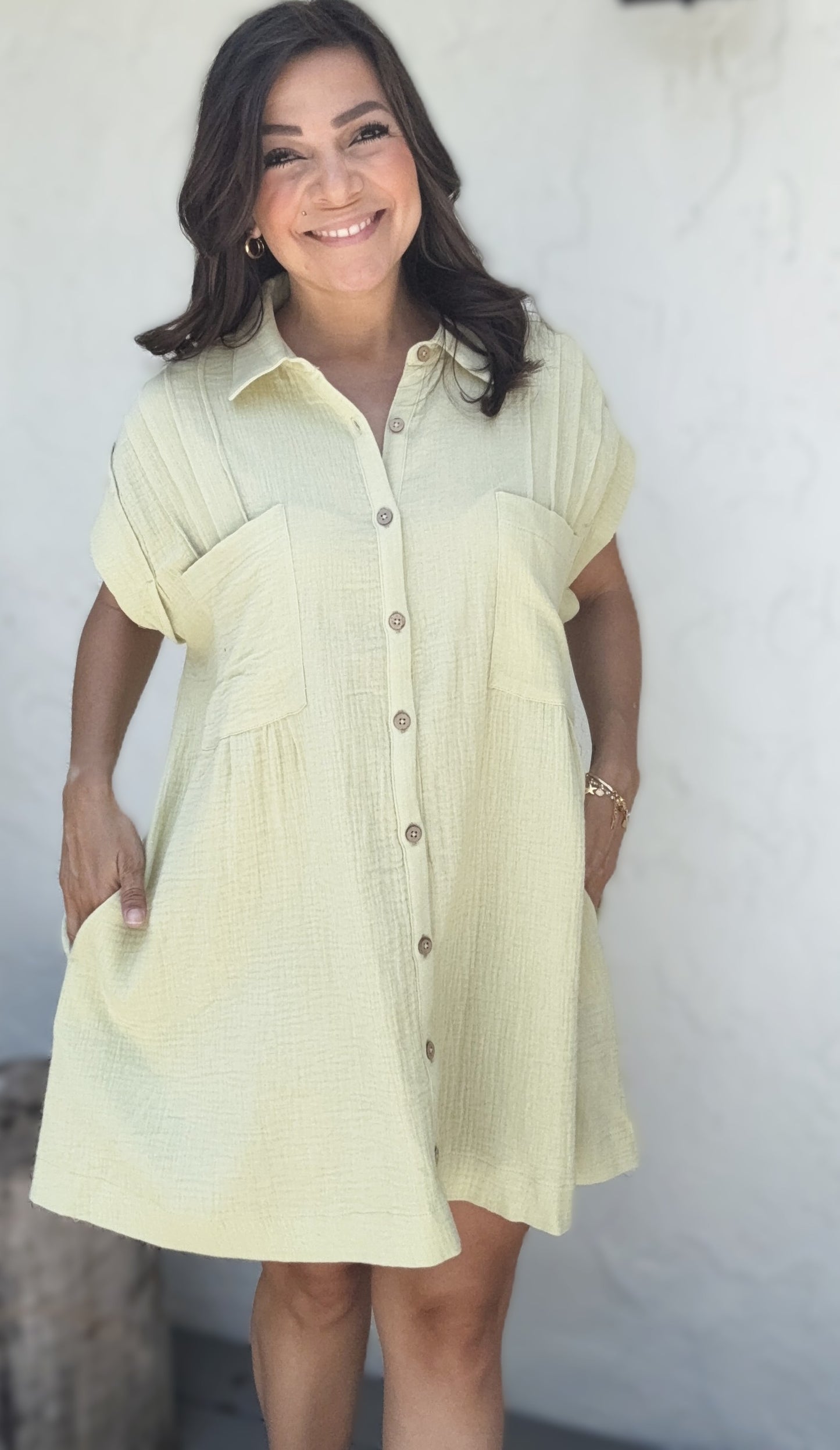 Amber Double Gauze Button Front Tunic Dress