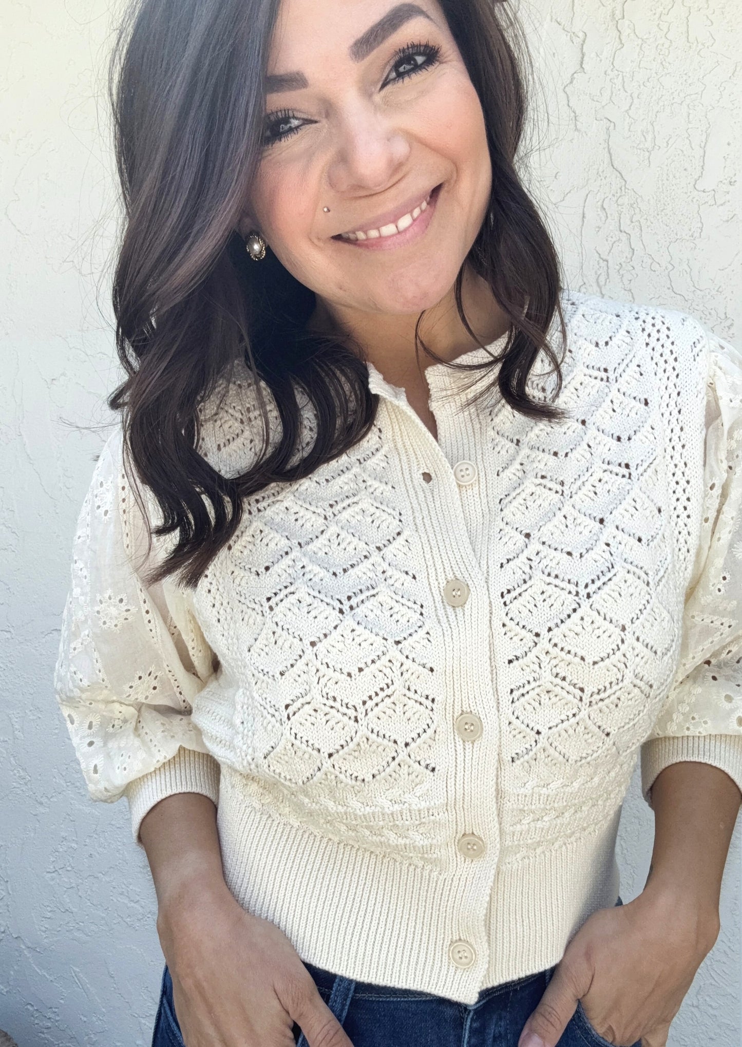 Avery Embroidered Sleeve Knit Cardigan