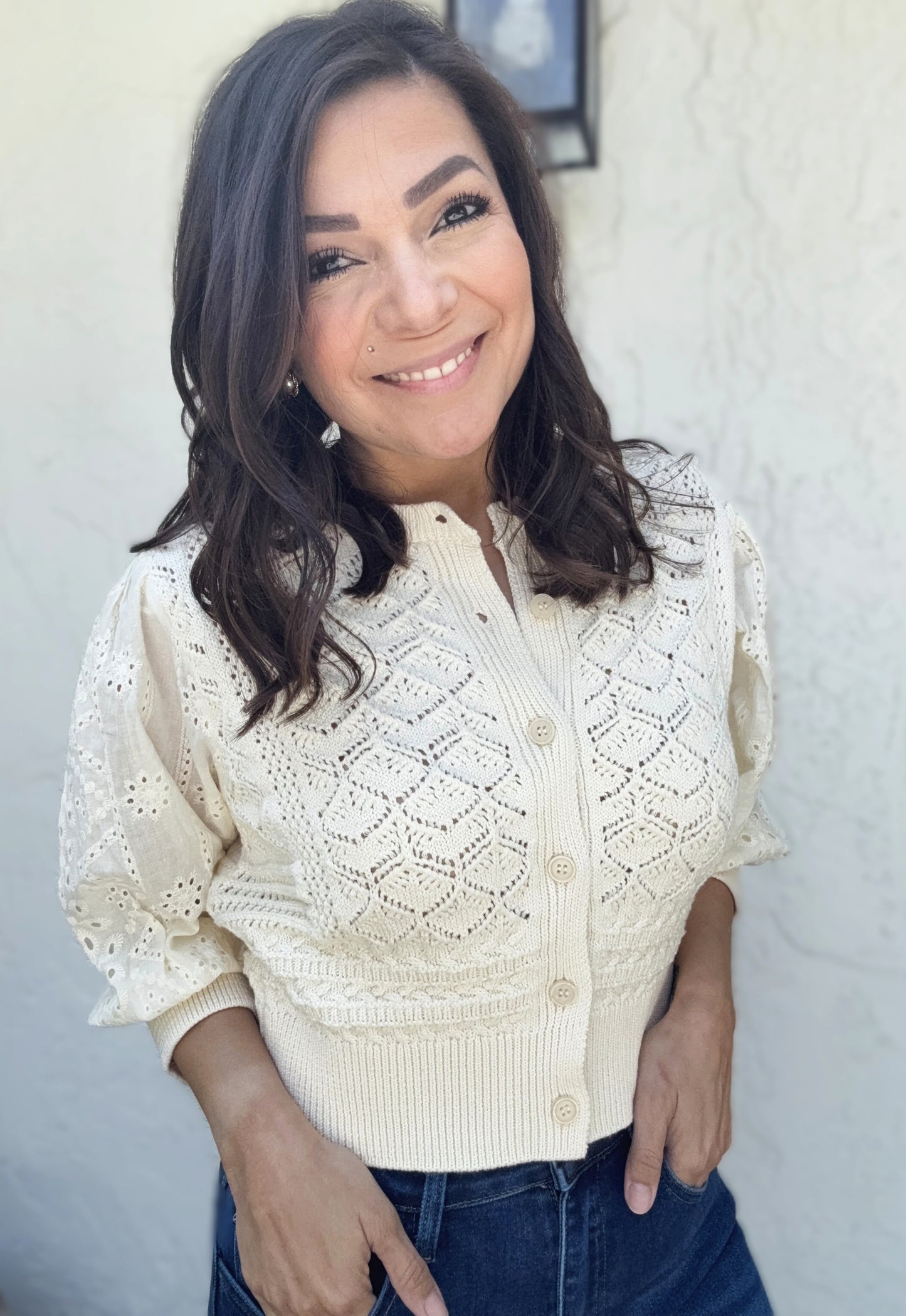 Avery Embroidered Sleeve Knit Cardigan