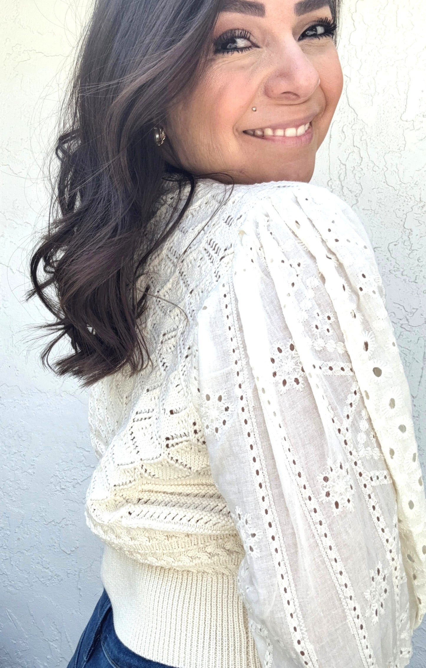 Avery Embroidered Sleeve Knit Cardigan