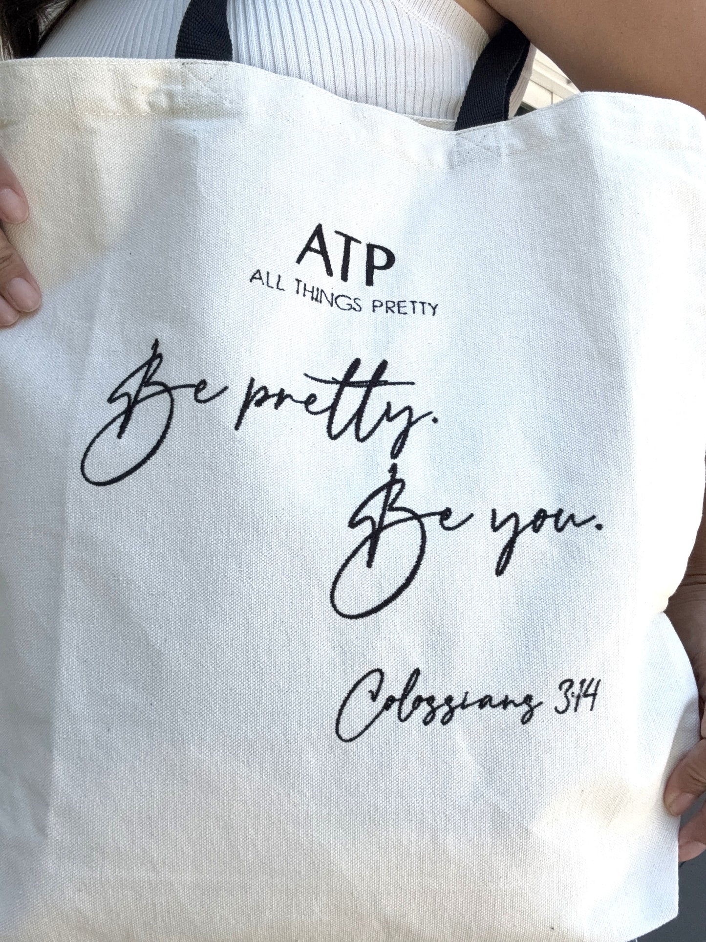 Be pretty. Be you. Embroidered Tote Bag