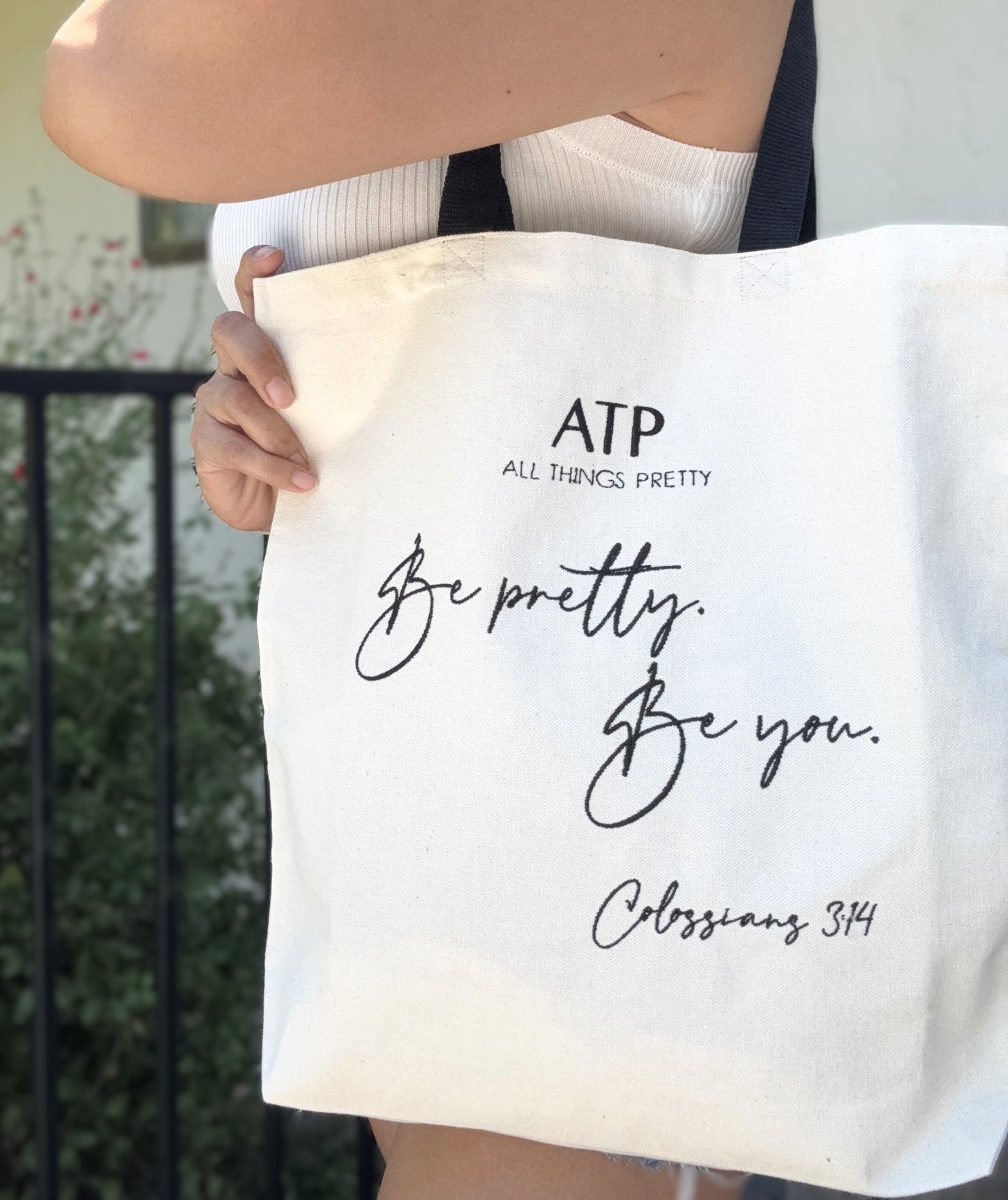 Be pretty. Be you. Embroidered Tote Bag