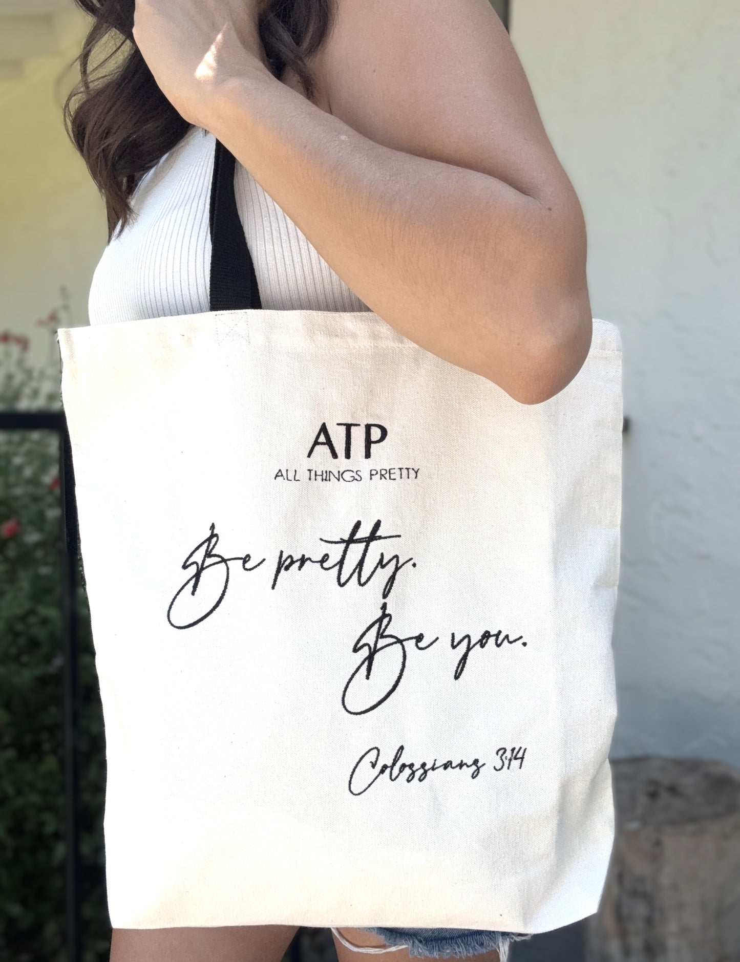 Be pretty. Be you. Embroidered Tote Bag