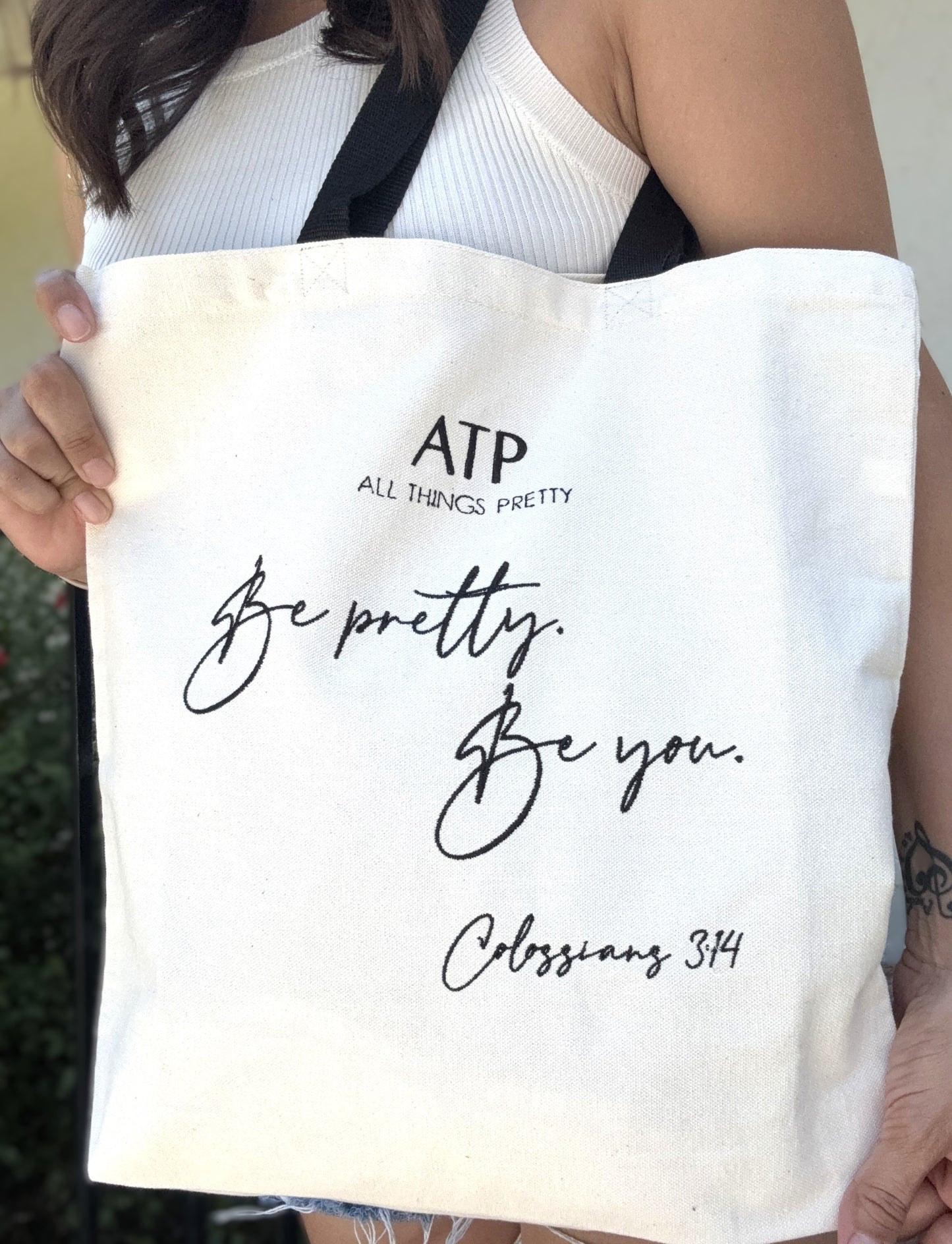 Be pretty. Be you. Embroidered Tote Bag