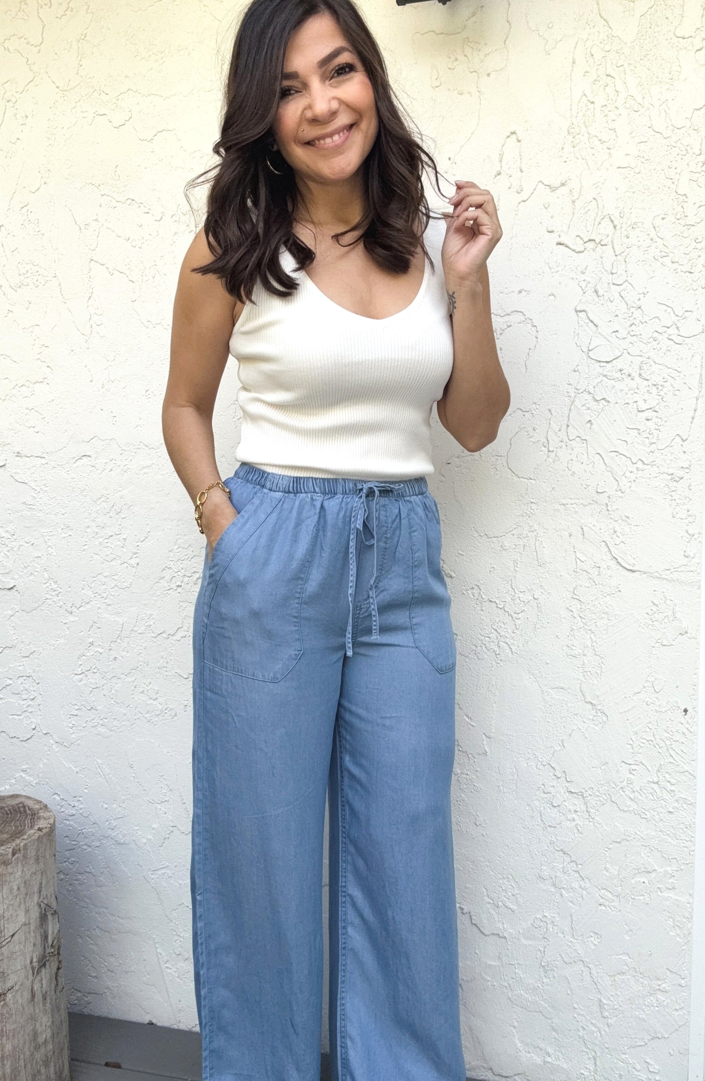 Belen Wide Leg Chambray Pants