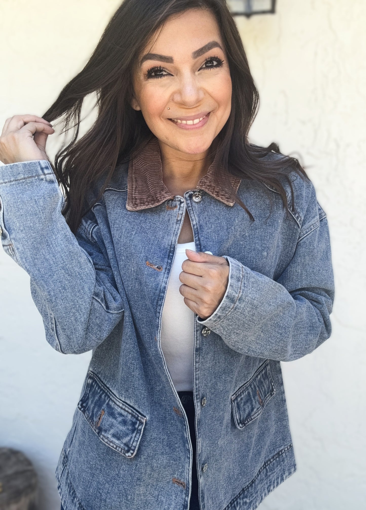 Bree Denim Corduroy Collar Barn Jacket