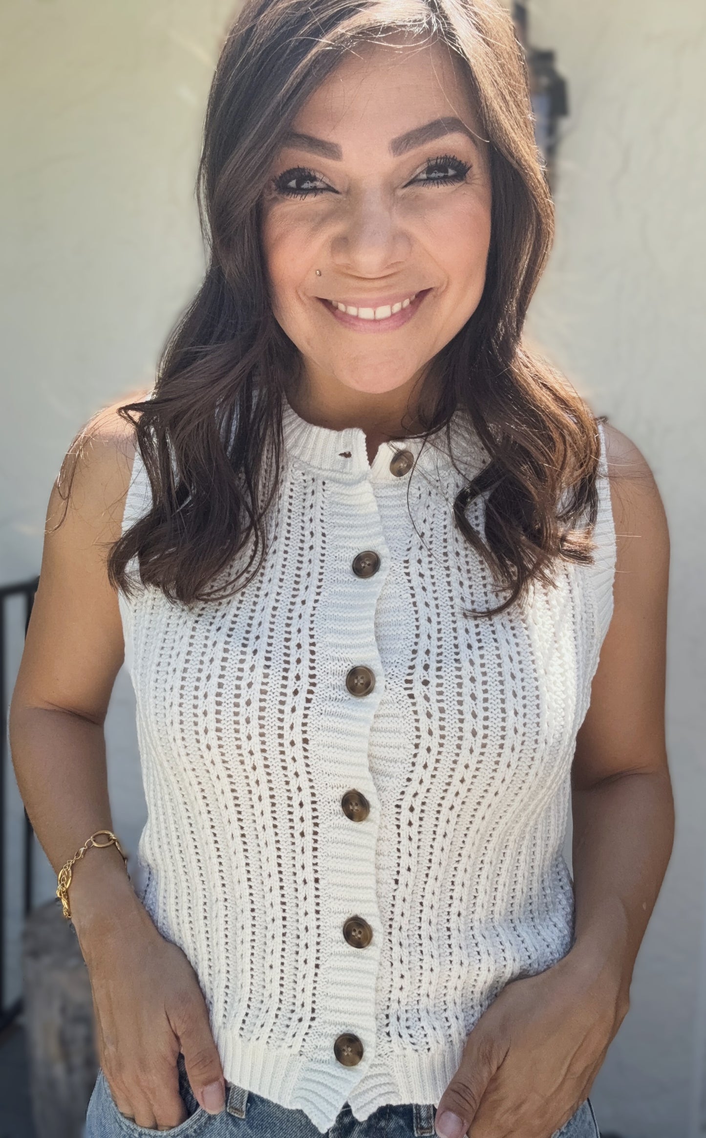 Carissa Button Down Sleeveless Knit Cardigan