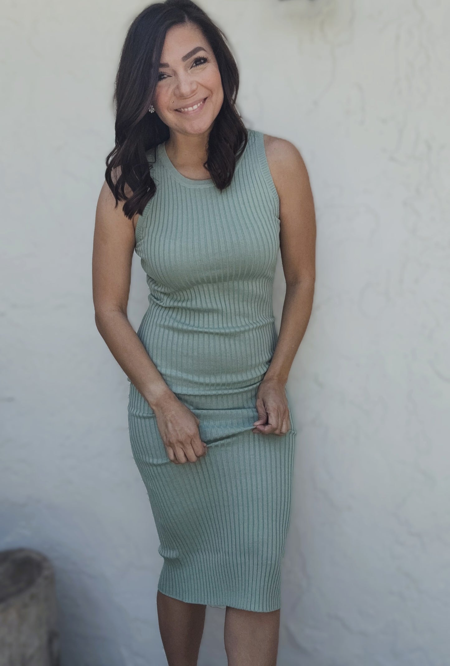 Celine Ribbed Sleeveless Midi Dress