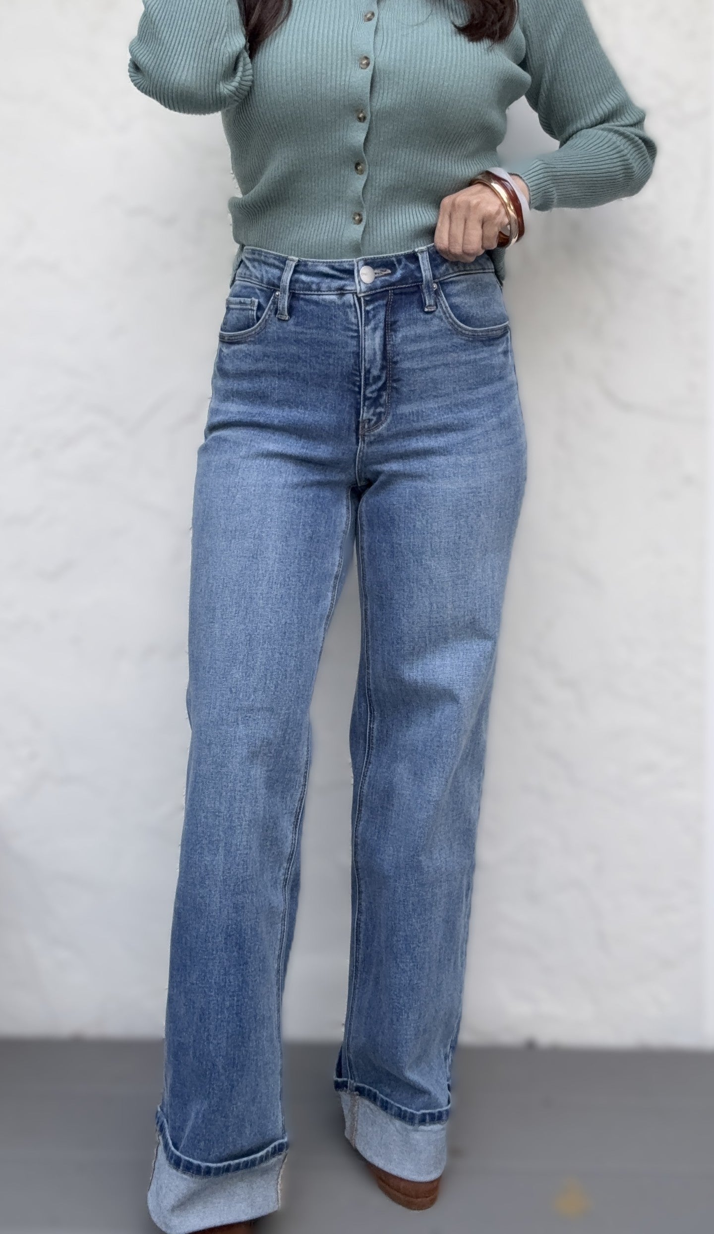 Danica High Rise Cuff Wide Leg Jeans