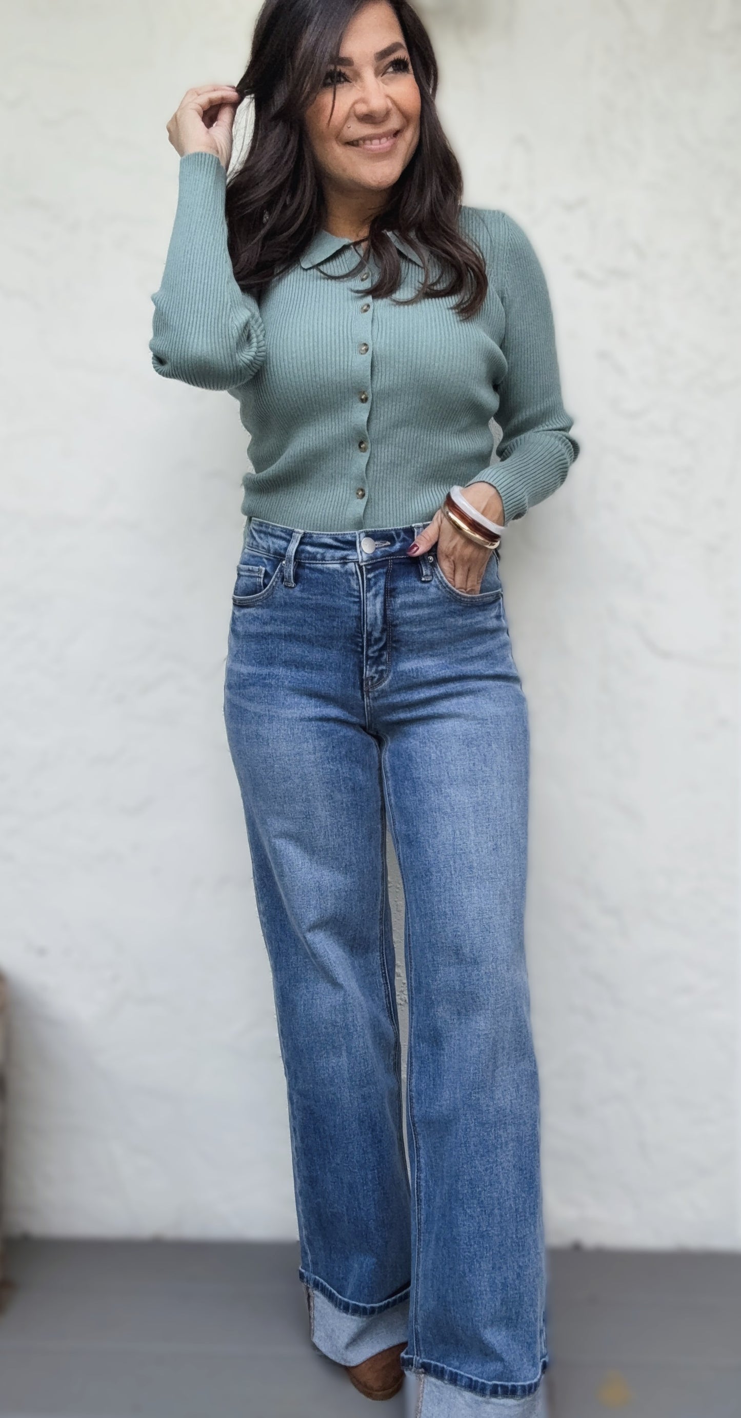 Danica High Rise Cuff Wide Leg Jeans