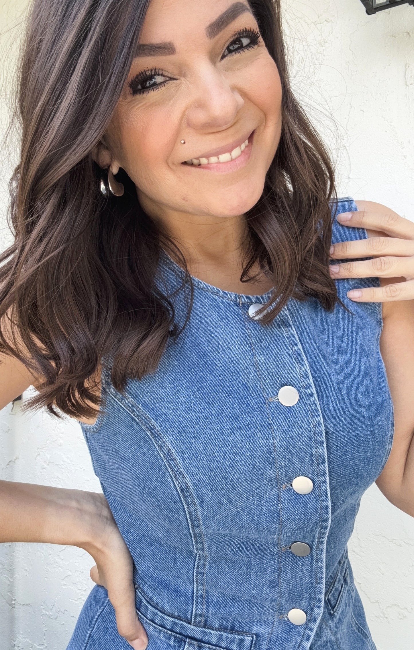 Davina Button Front Sleeveless Denim Top