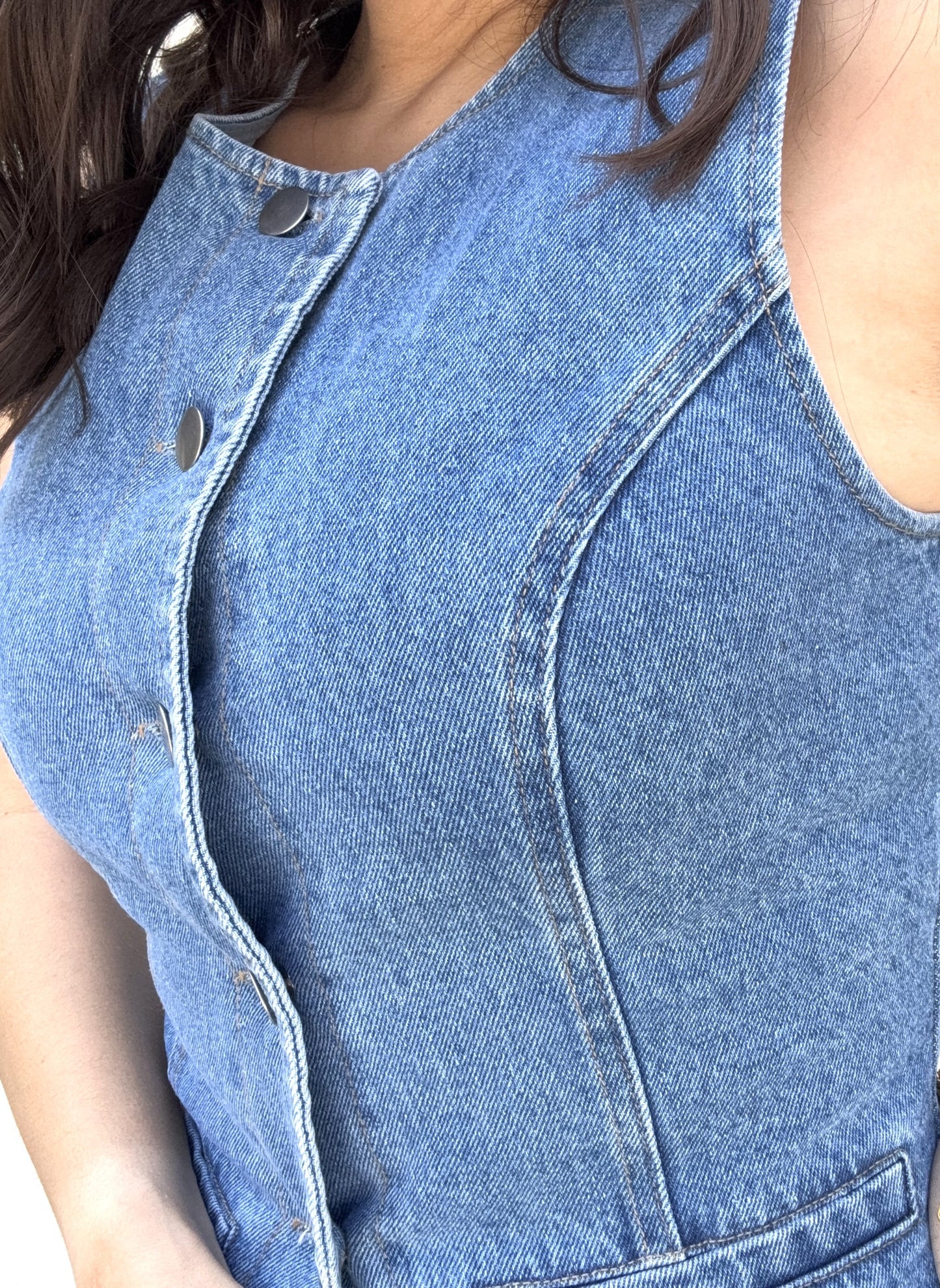 Davina Button Front Sleeveless Denim Top