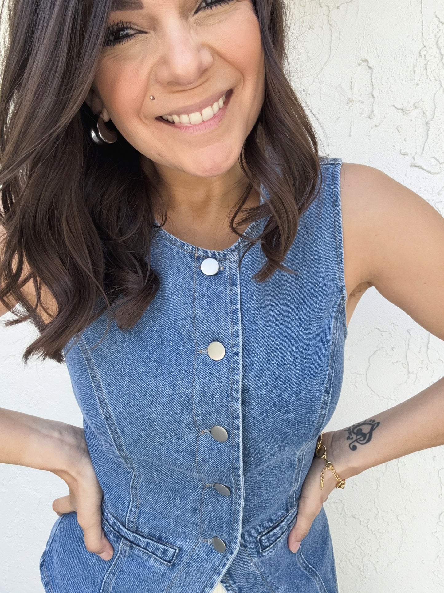 Davina Button Front Sleeveless Denim Top