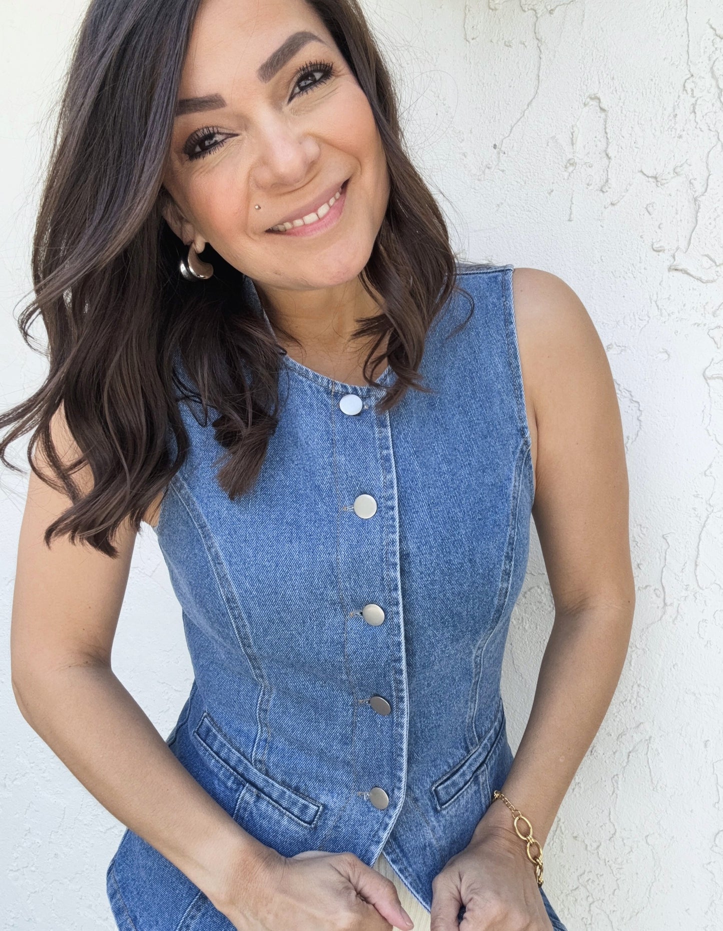 Davina Button Front Sleeveless Denim Top