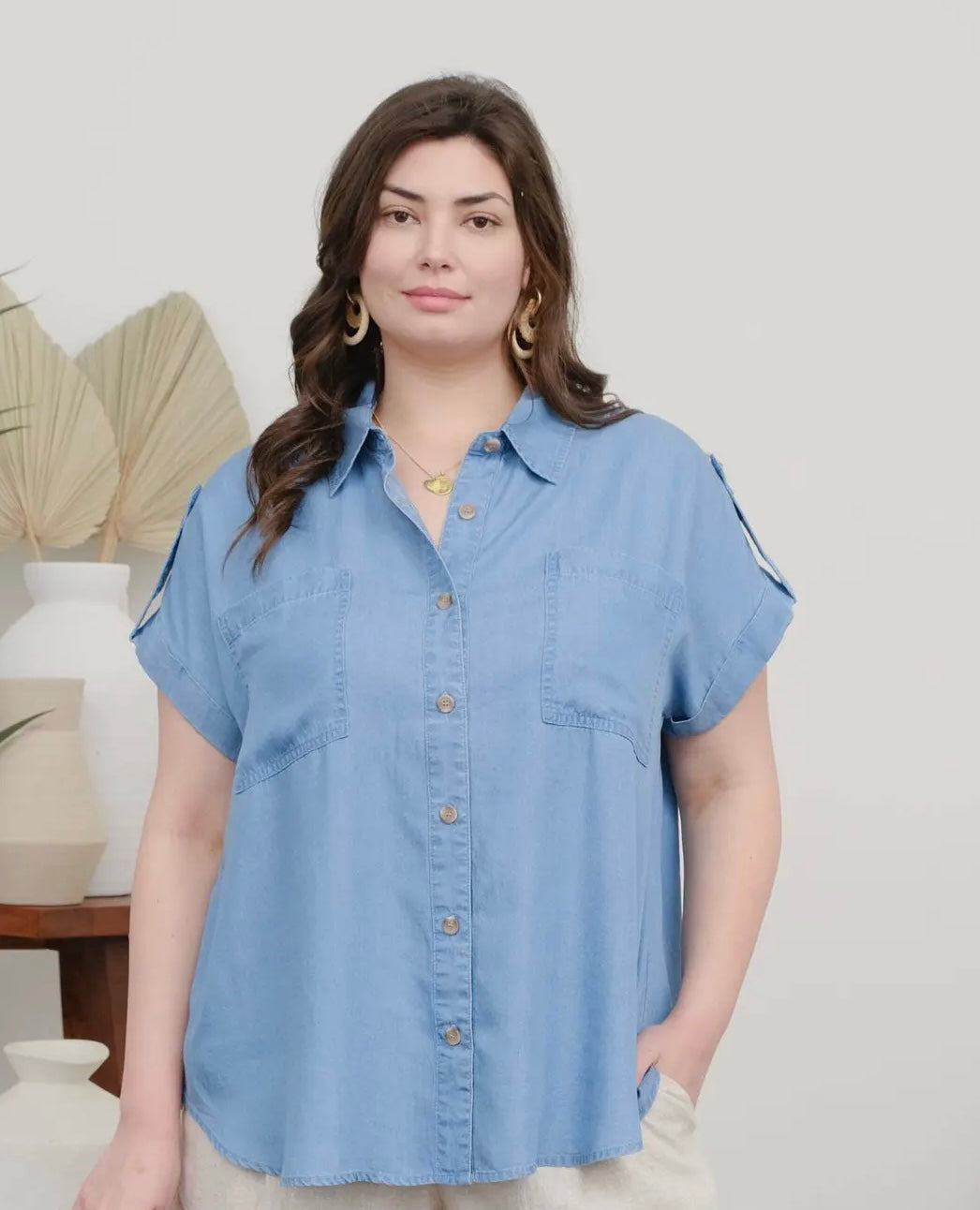 Kendall Chambray Button Down Top - Plus
