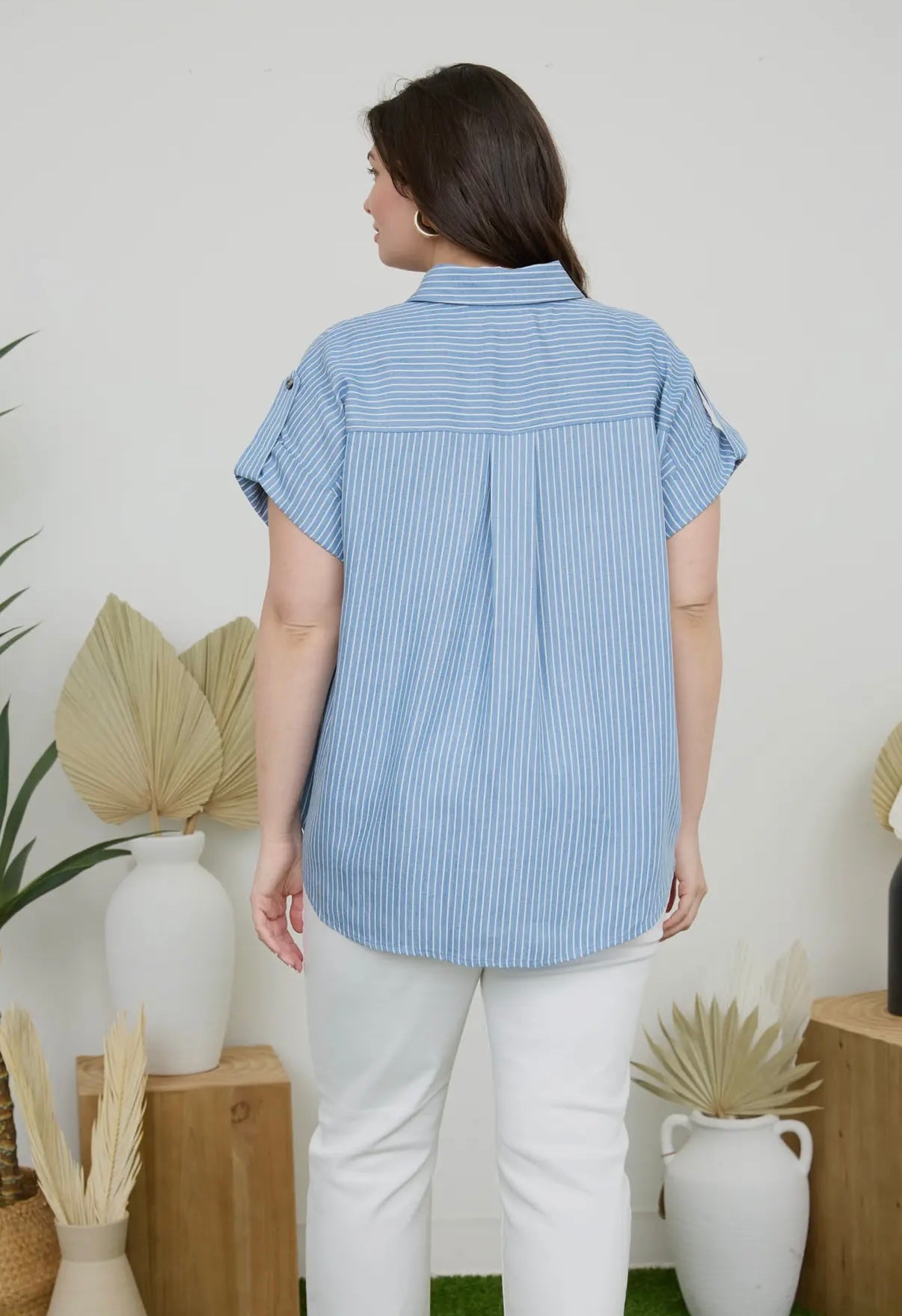 Irena Striped Button Down Top - Plus