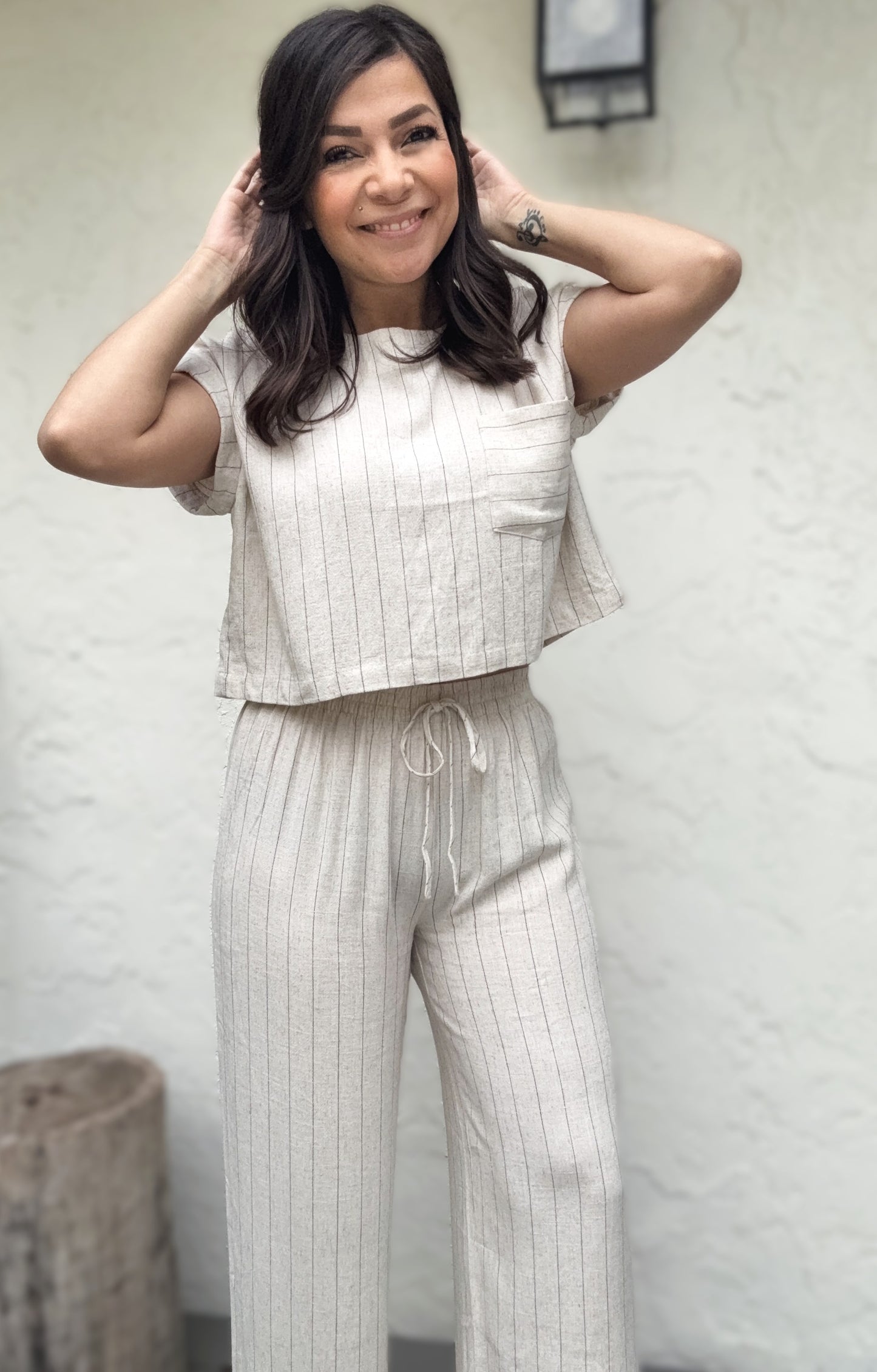 Heather Pinstripe Wide Leg Linen Pants
