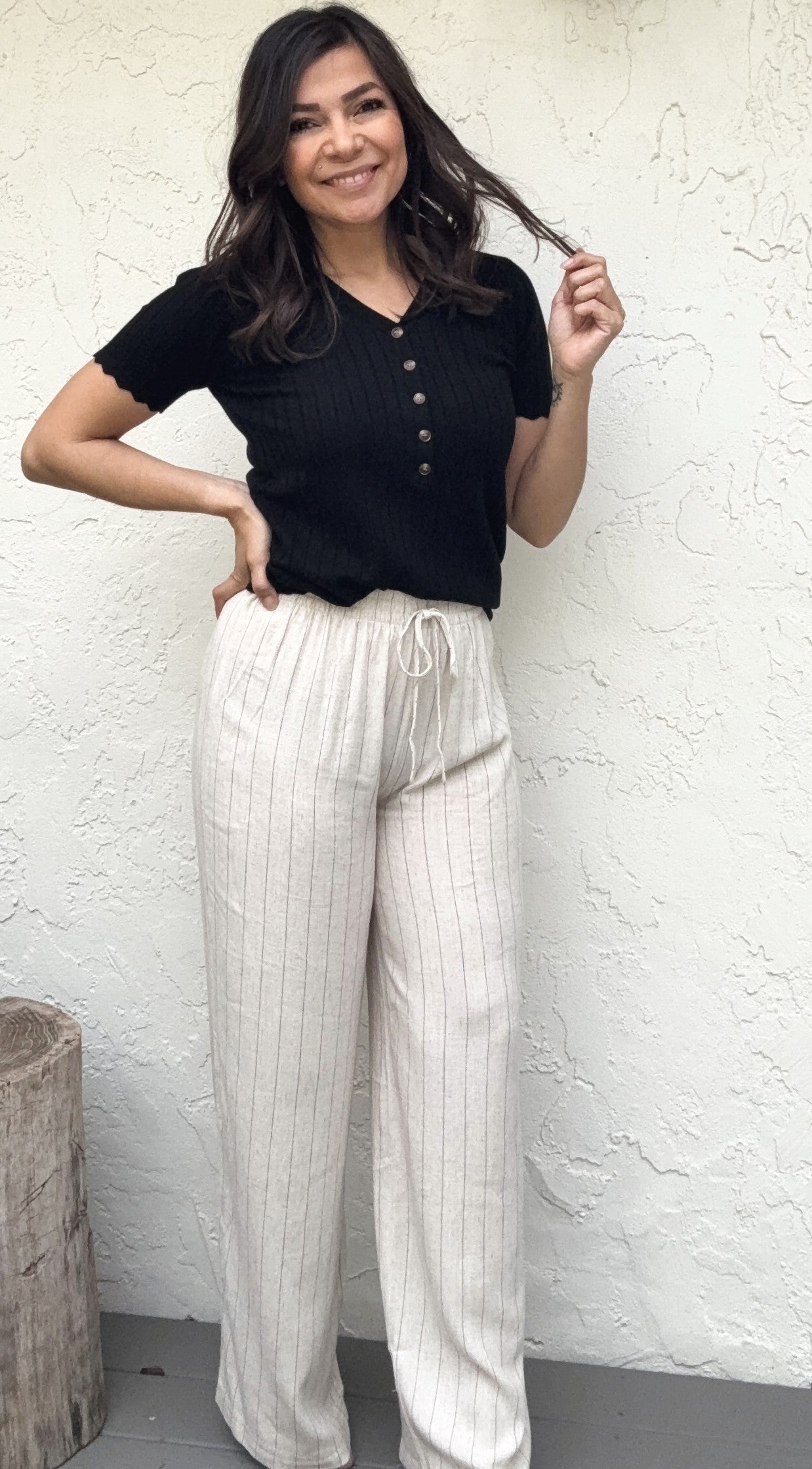 Heather Pinstripe Wide Leg Linen Pants