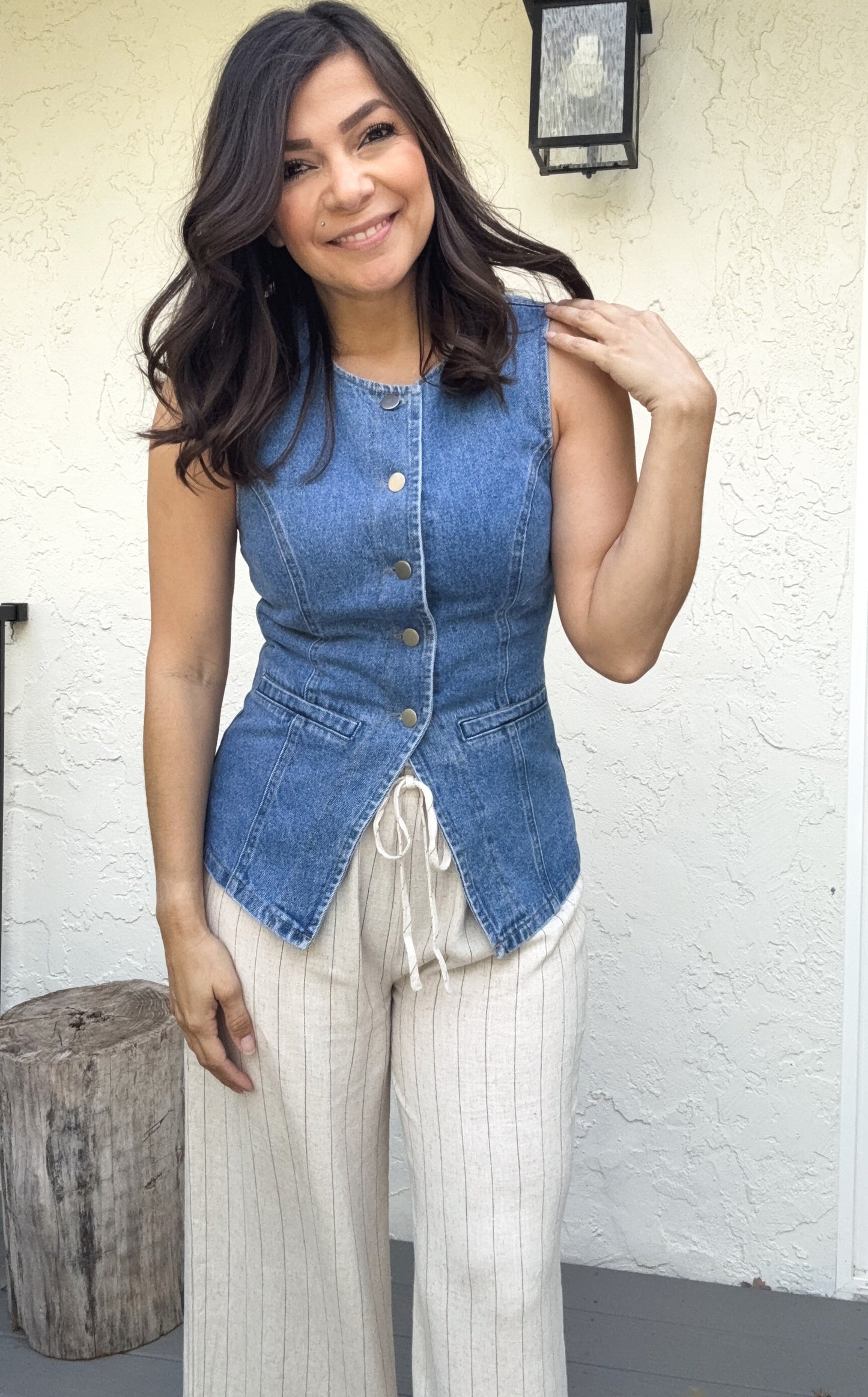 Heather Pinstripe Wide Leg Linen Pants