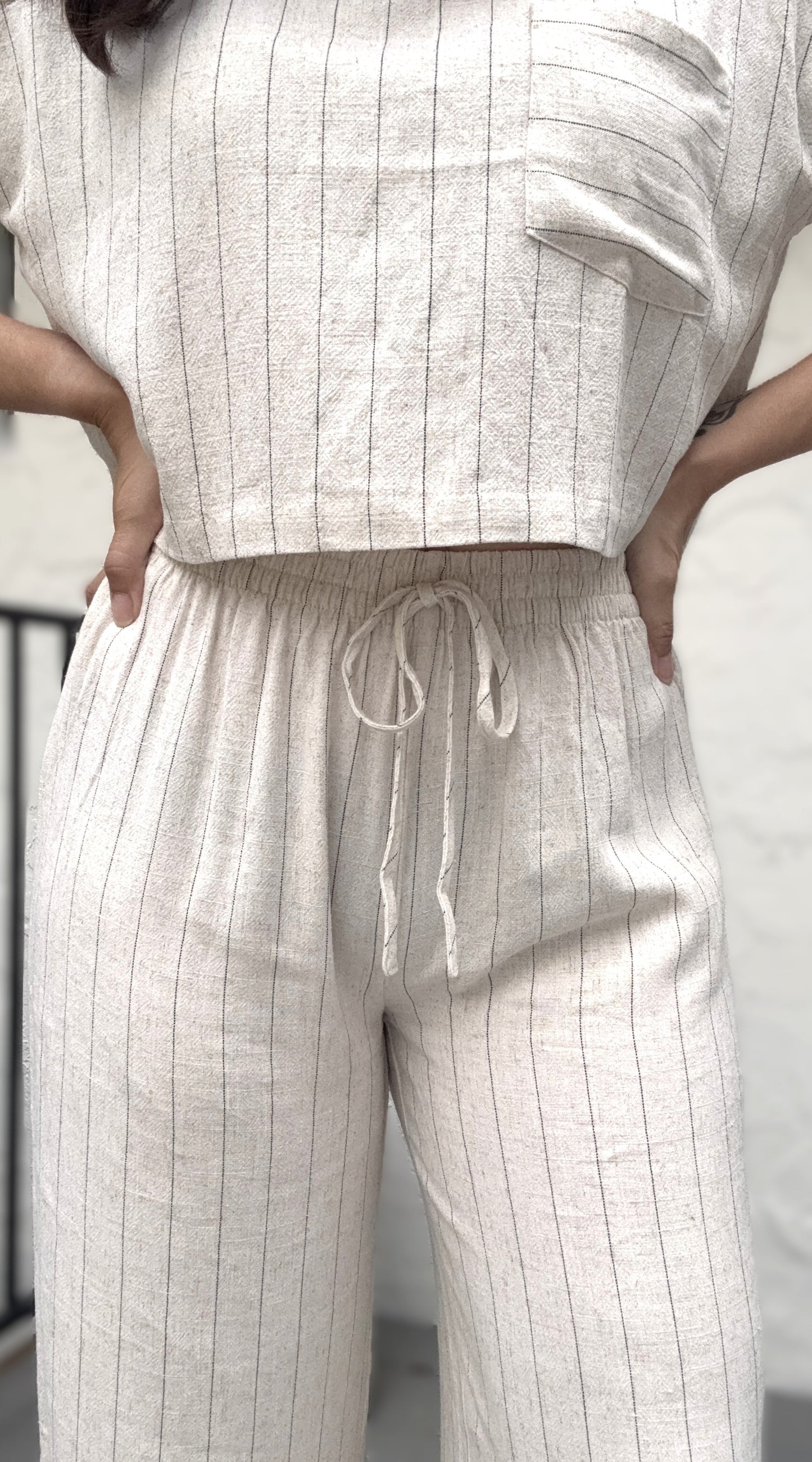 Heather Pinstripe Wide Leg Linen Pants