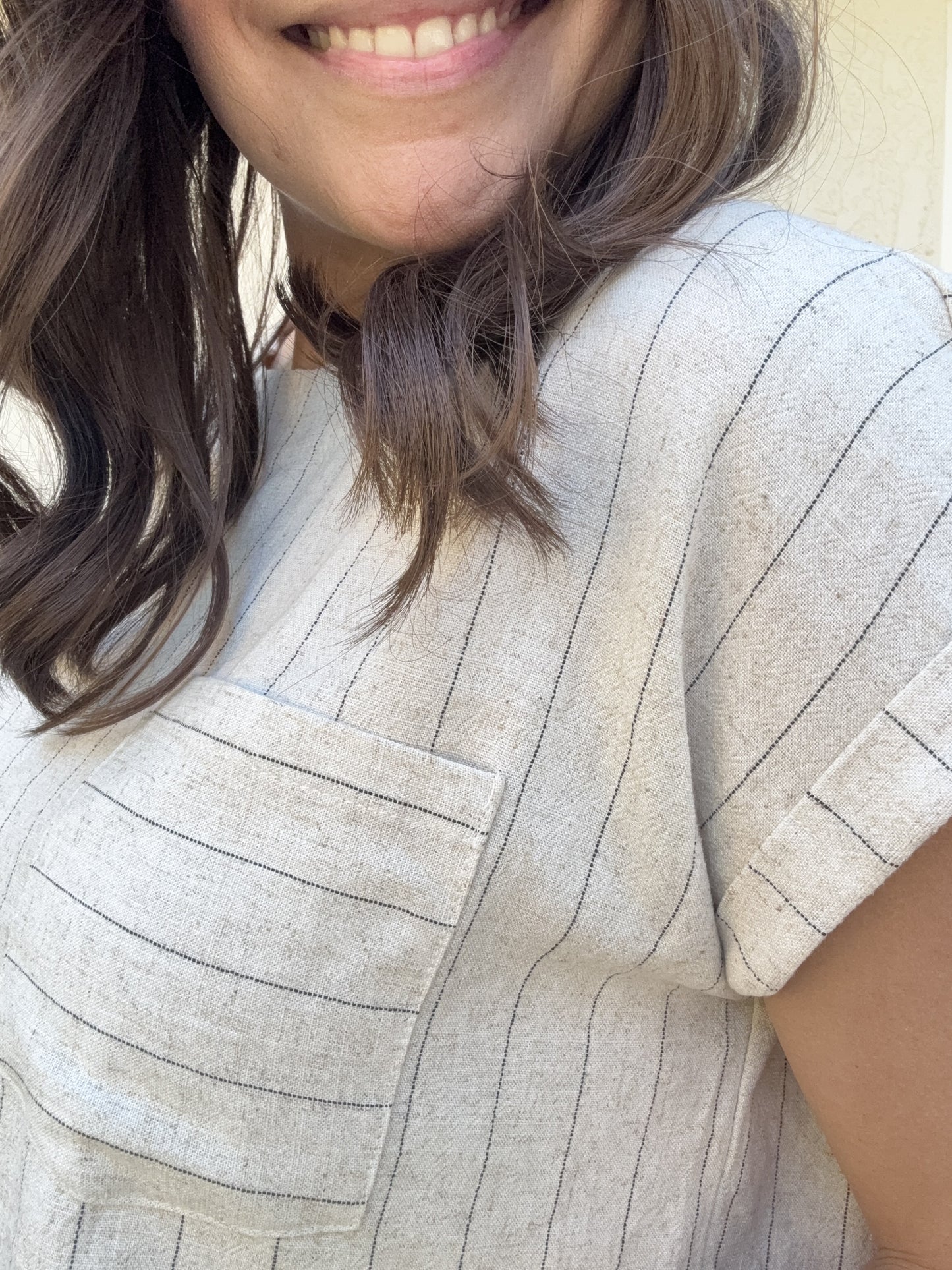 Heather Pinstripe Back Button Top
