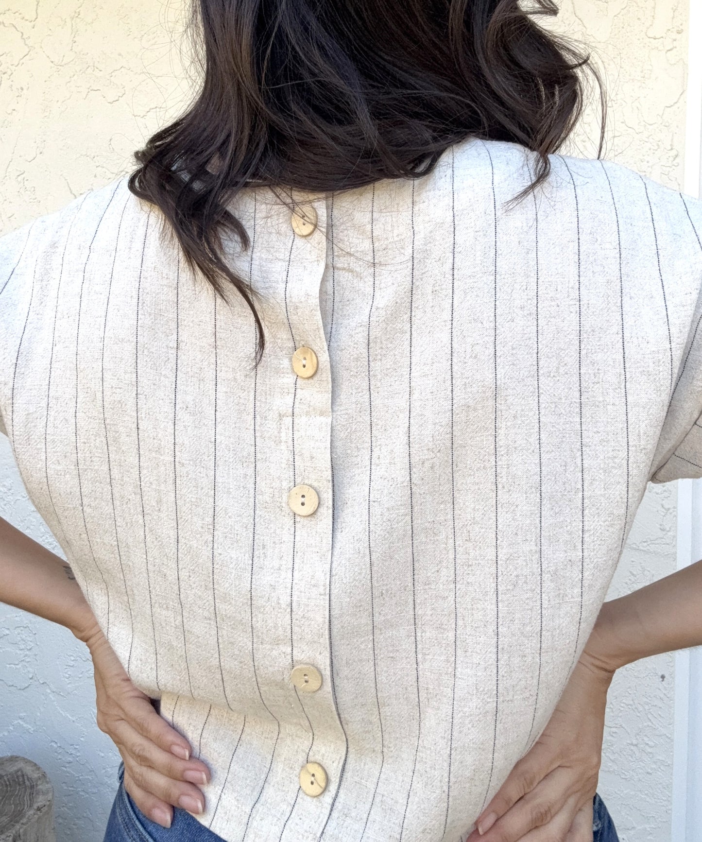 Heather Pinstripe Back Button Top