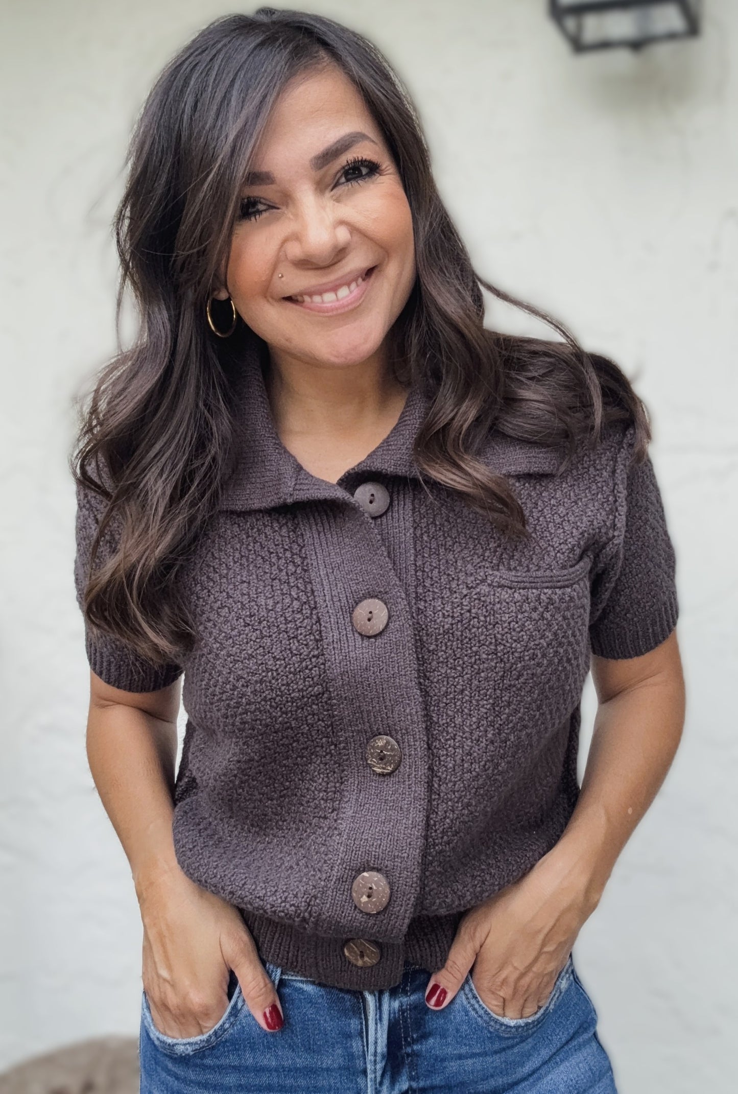Holly Short Sleeve Collared Sweater Top