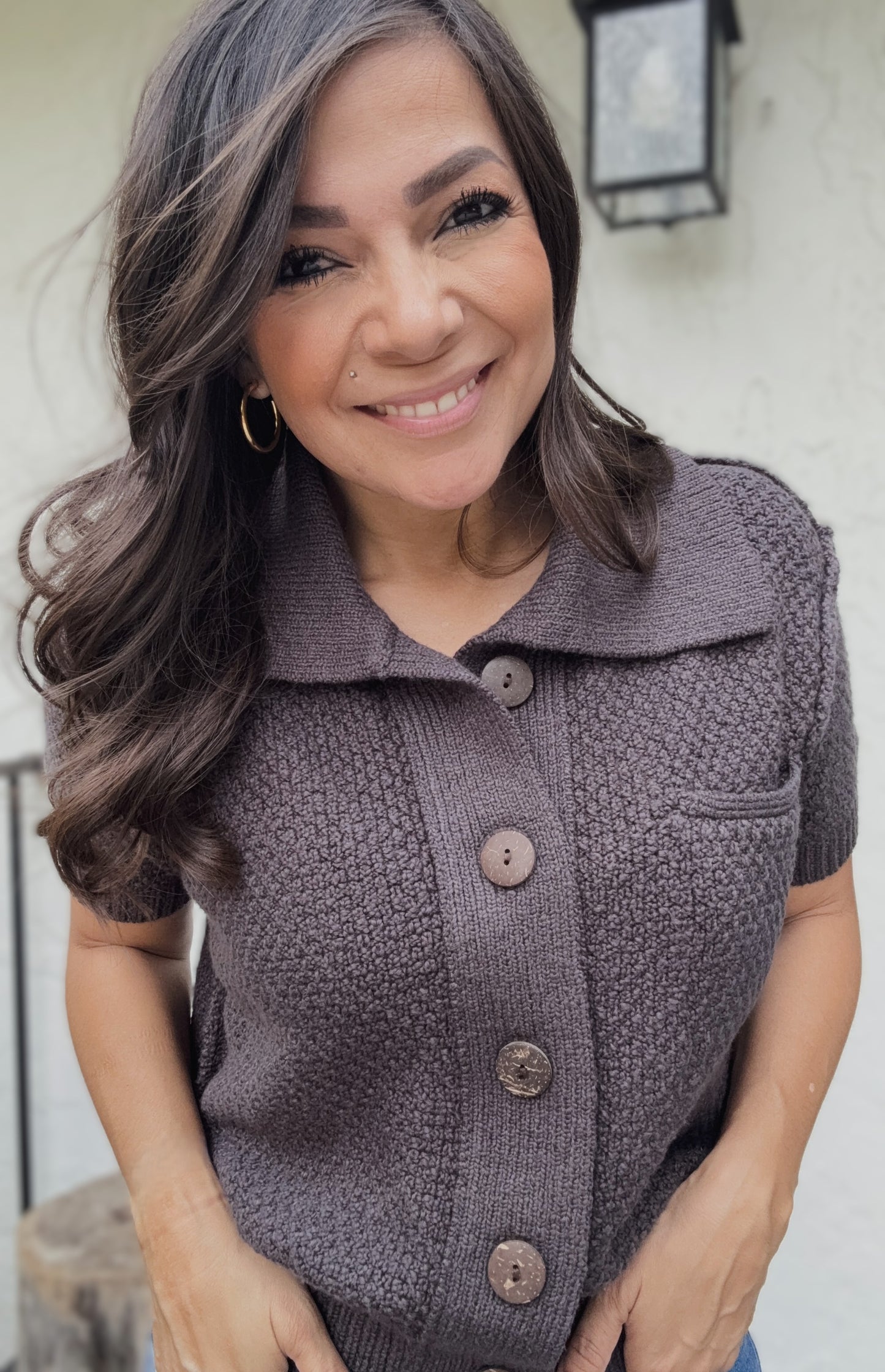 Holly Short Sleeve Collared Sweater Top