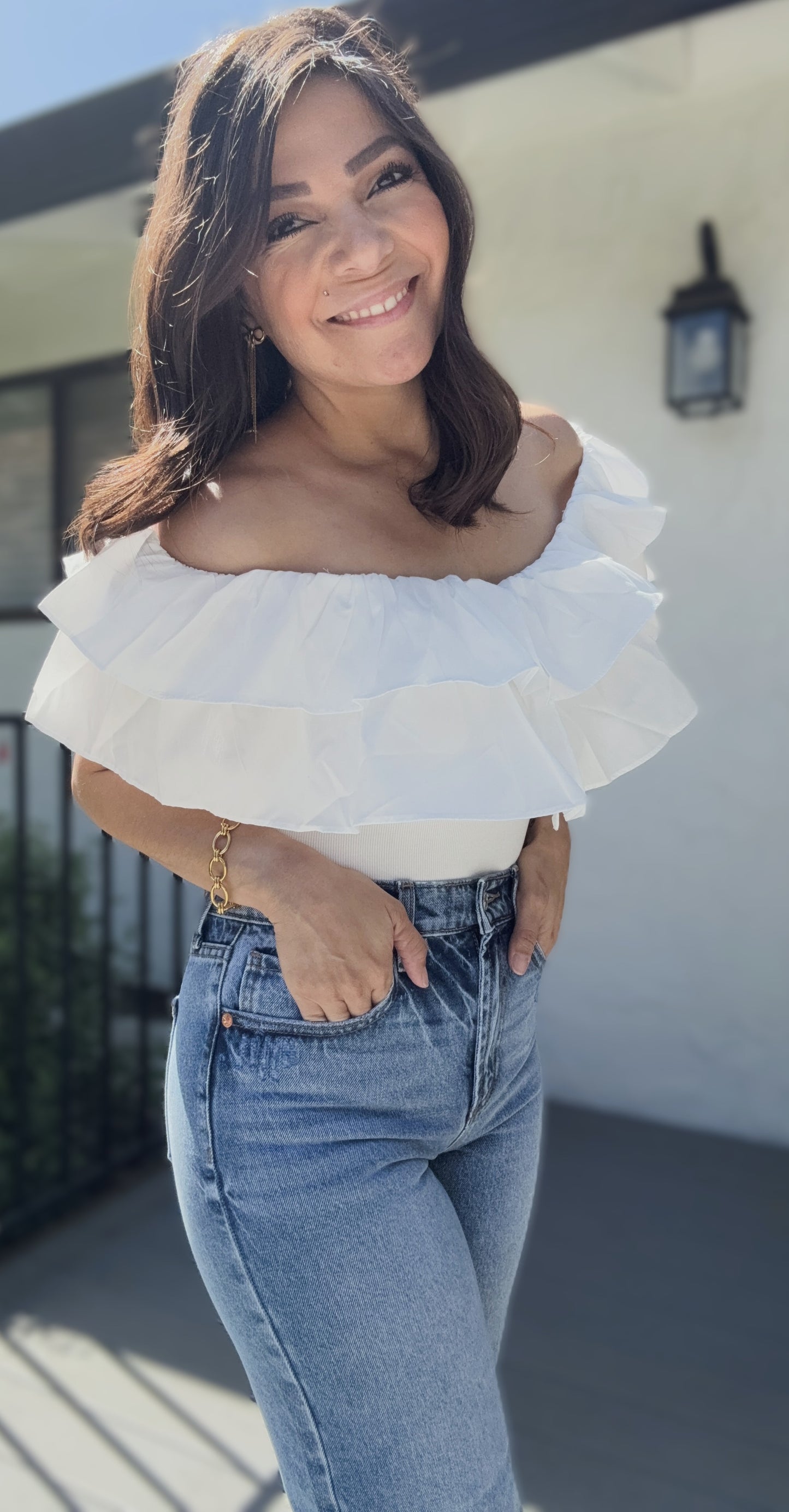 Amara Knit Ruffle Off Shoulder Body Suit