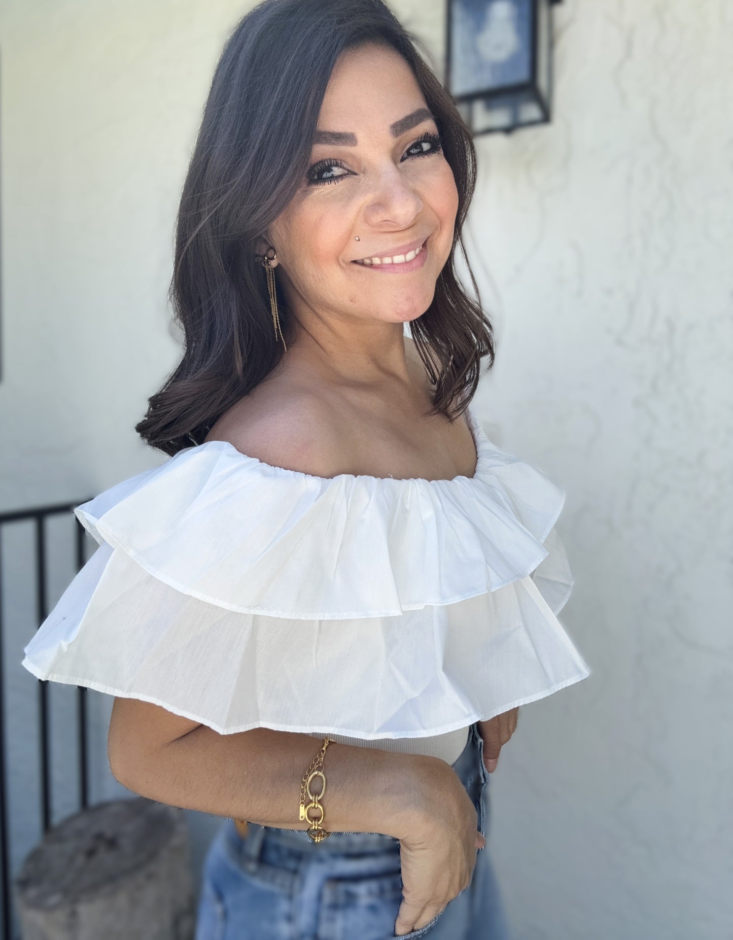 Amara Knit Ruffle Off Shoulder Body Suit