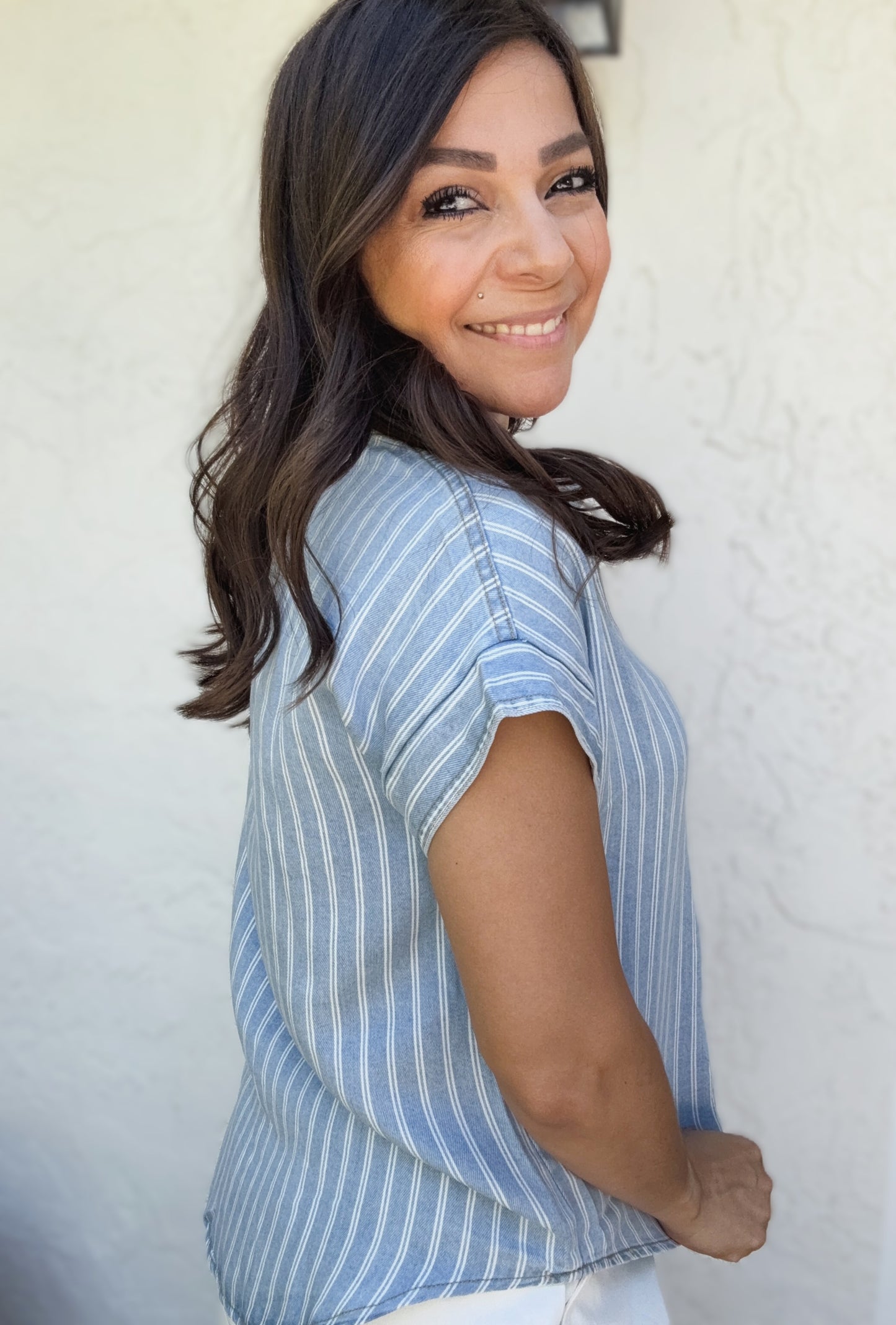 Iris Striped Short Sleeve Button Down Shirt