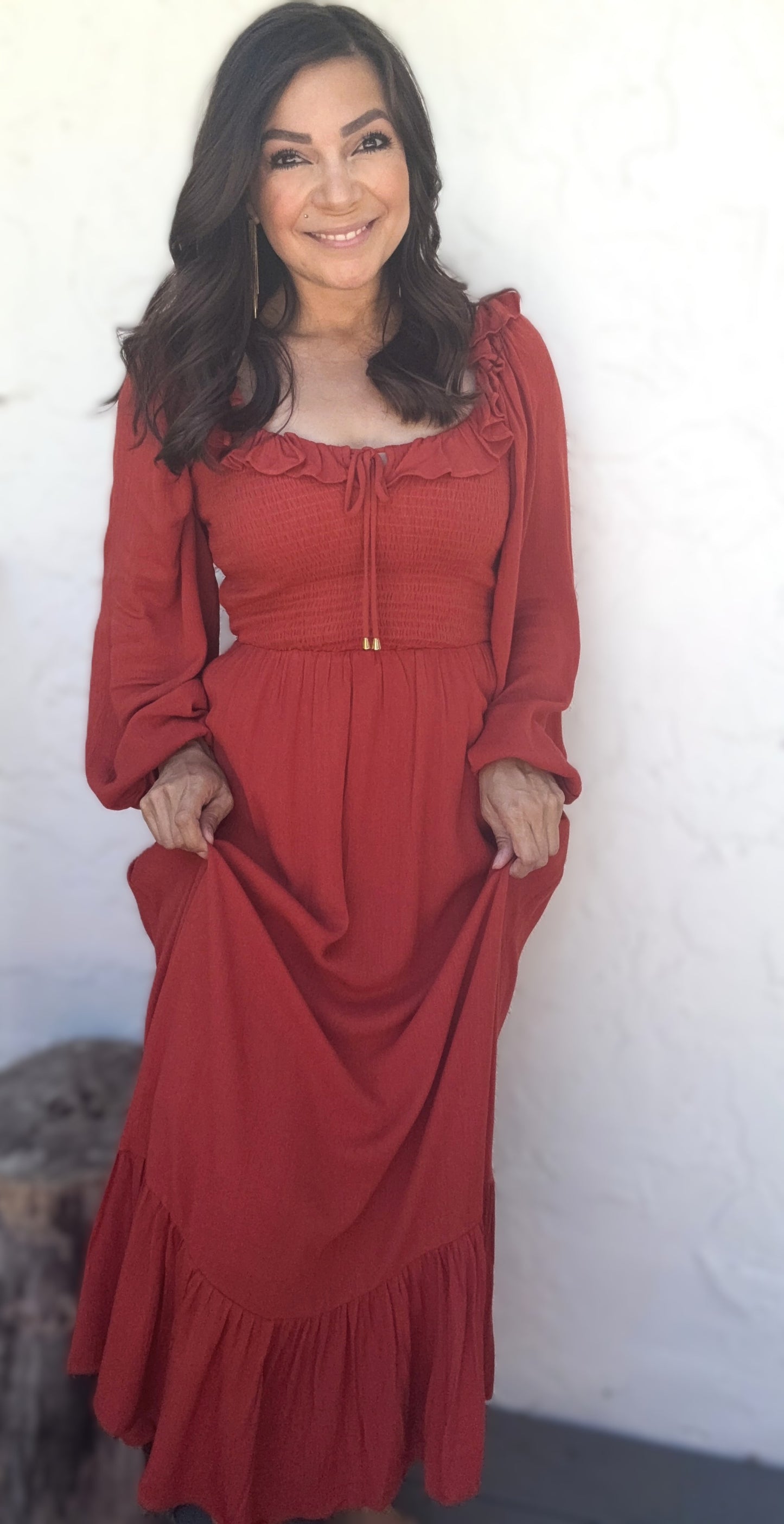 Leslie Frilled Smocking Midi Dress
