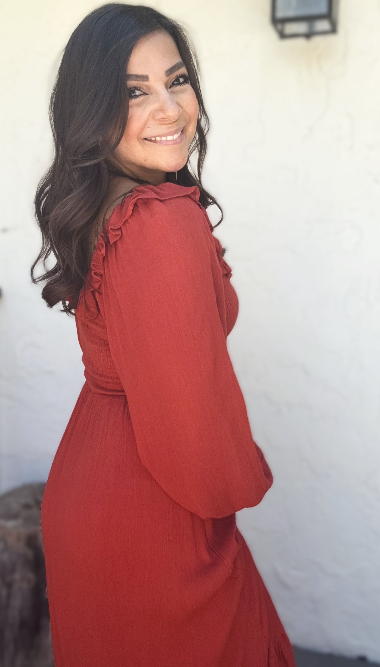 Leslie Frilled Smocking Midi Dress