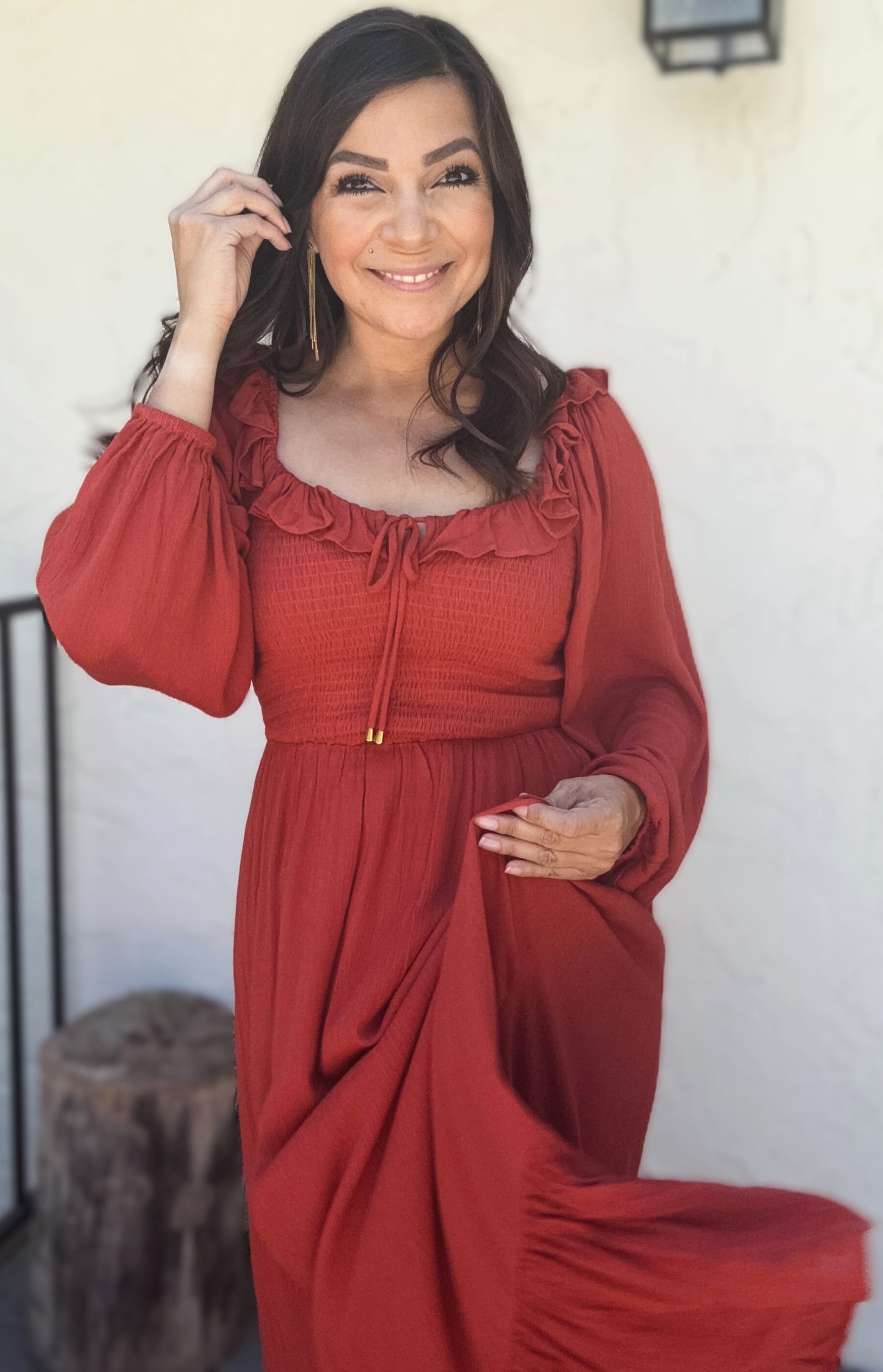 Leslie Frilled Smocking Midi Dress