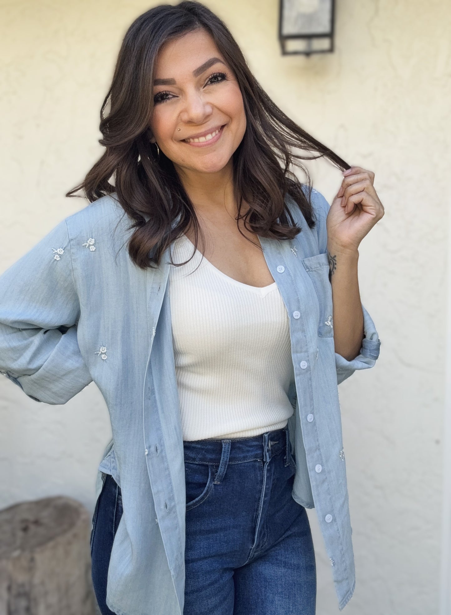 Lilah Floral Embroidered Button Down Top