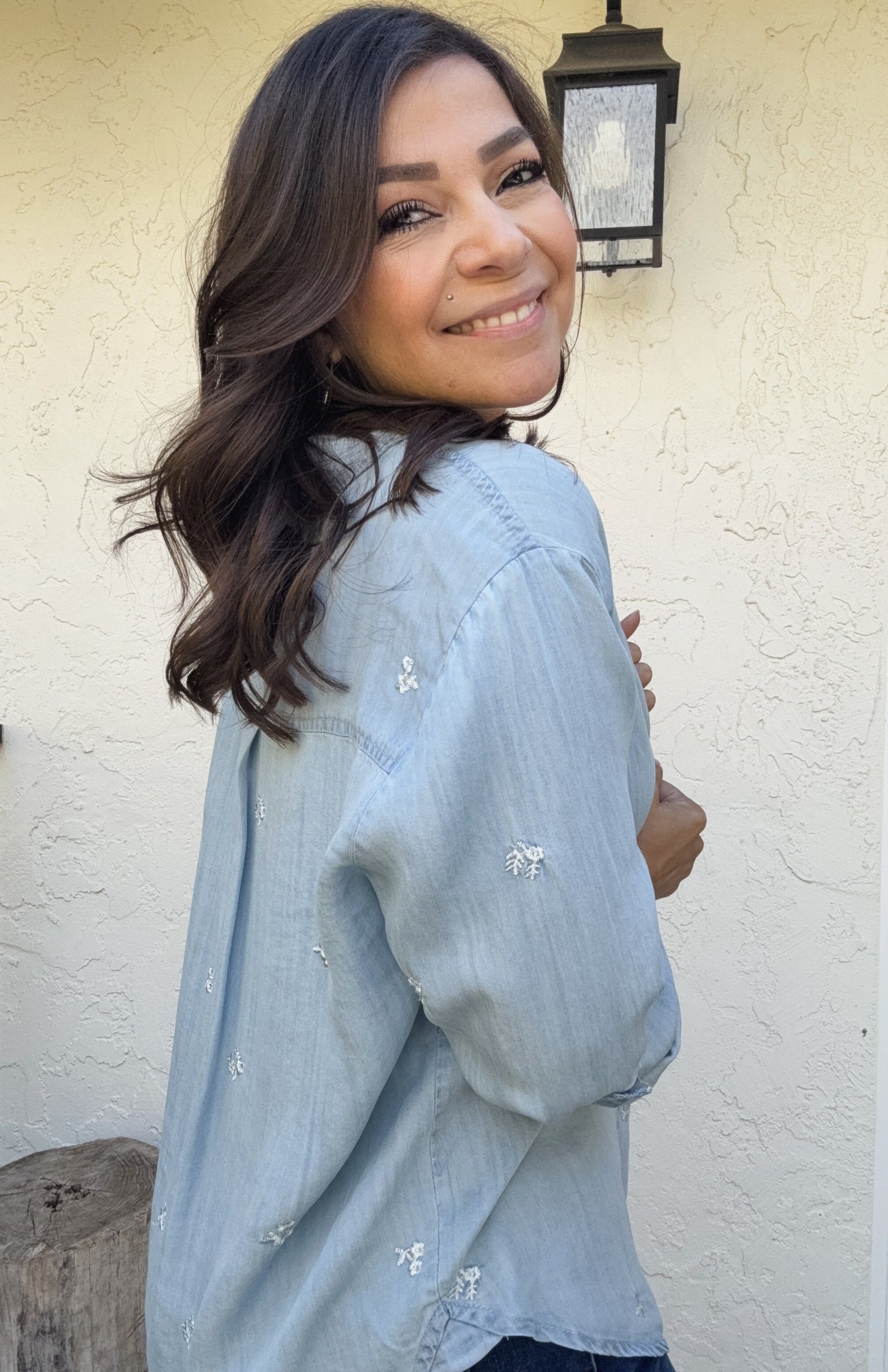 Lilah Floral Embroidered Button Down Top