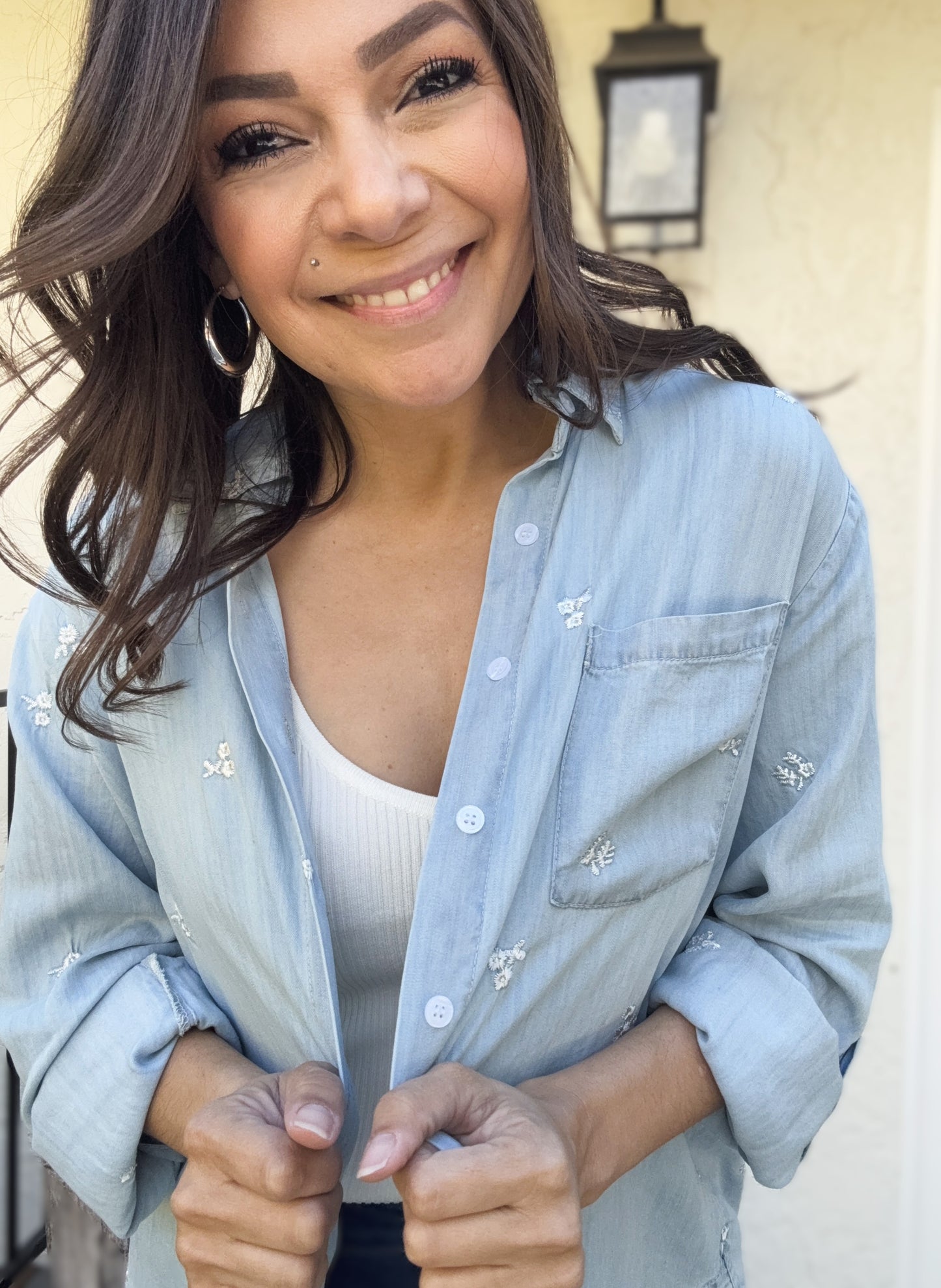 Lilah Floral Embroidered Button Down Top