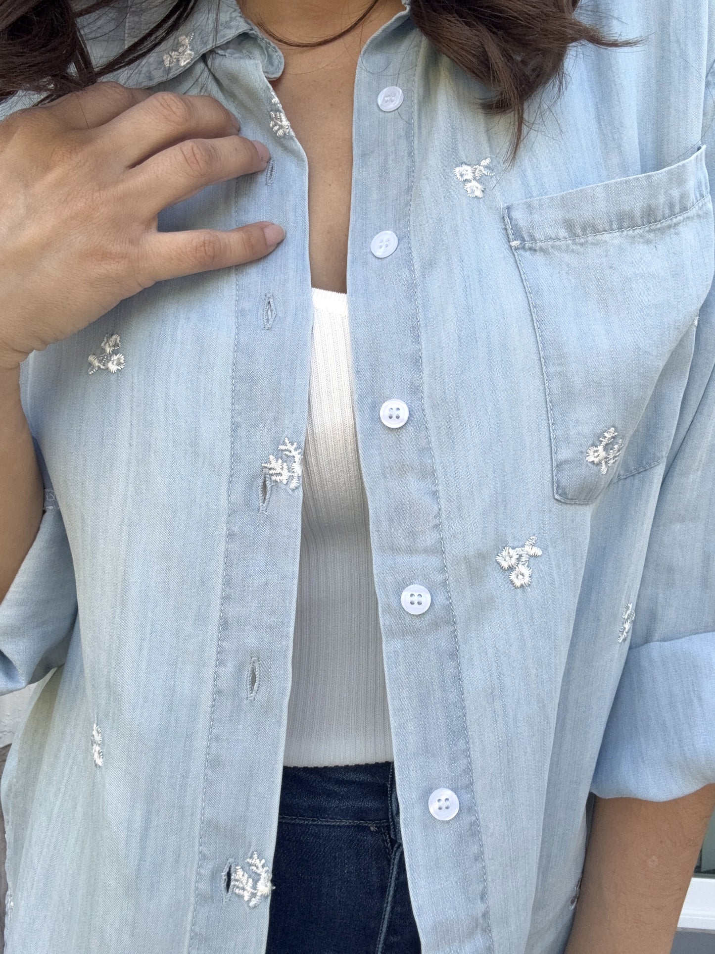 Lilah Floral Embroidered Button Down Top