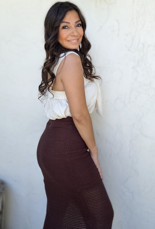 Liv Crochet Knit Side Slit Skirt