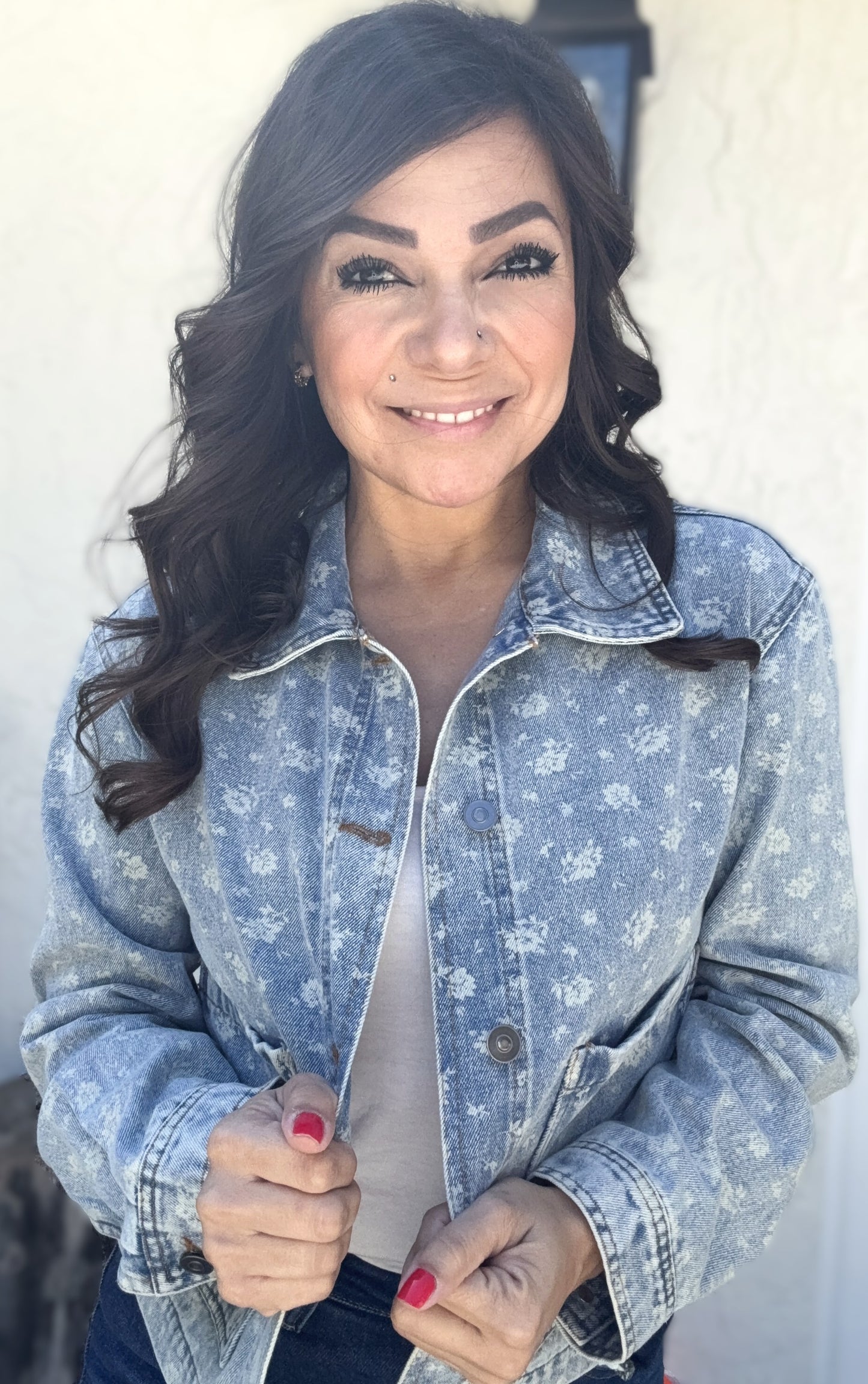 Myla Floral Washed Denim Button Down Jacket