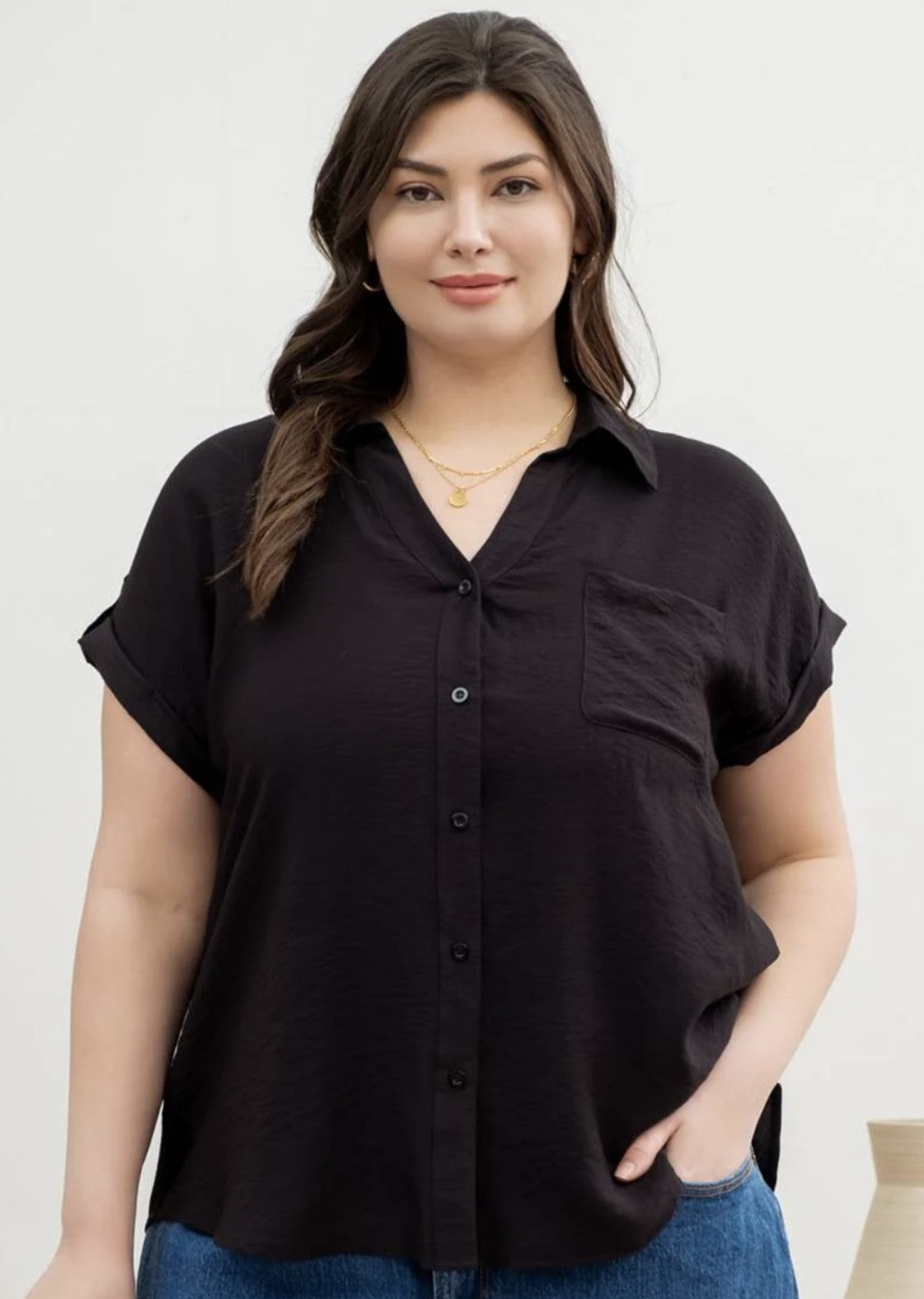 Justine Short Sleeve Button Down - Plus